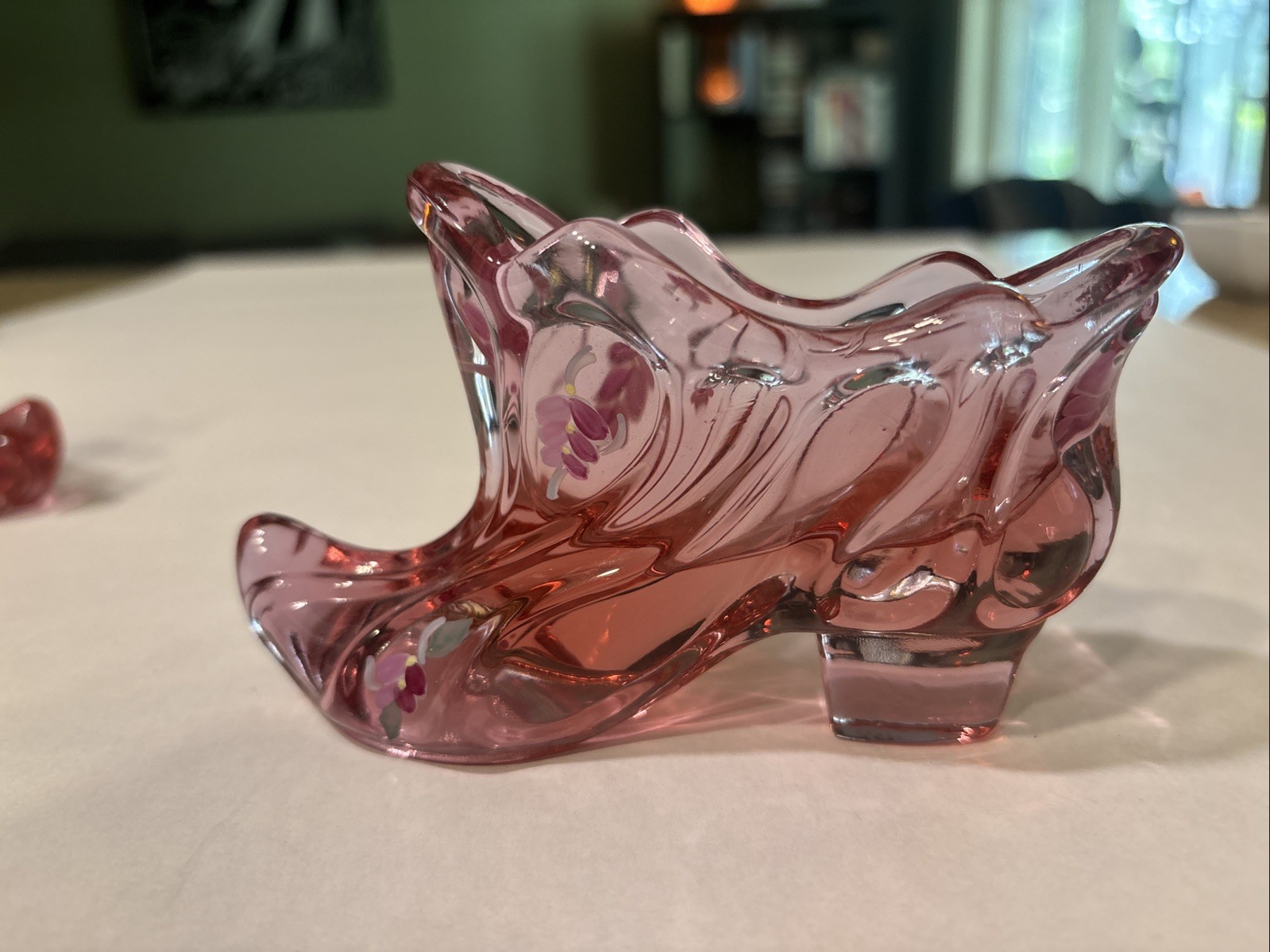 Fenton Pink Glass Handpainted And Signed Slippers