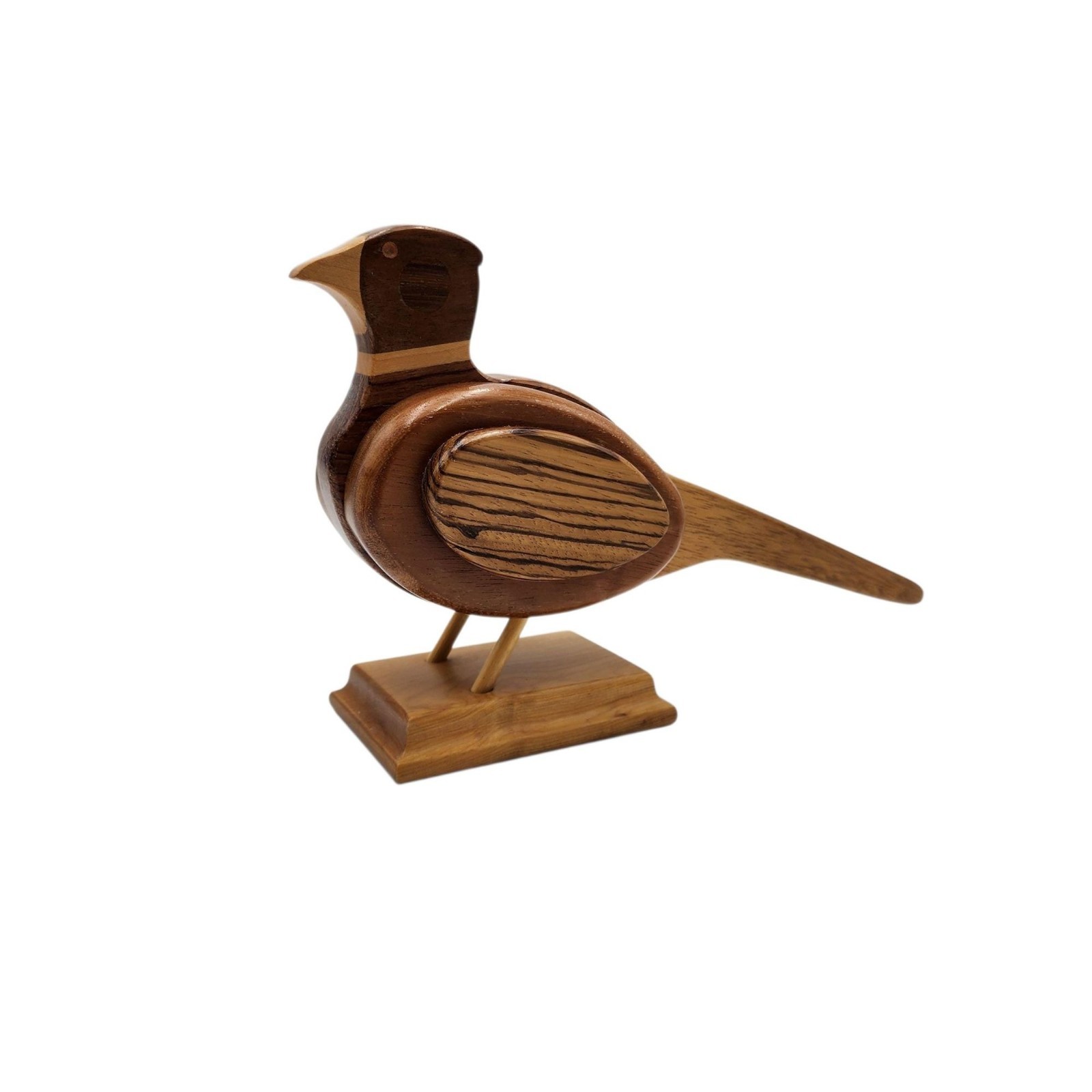 VTG Handmade Wooden Inlay 7″ Standing Pheasant Bird Statue Figurine Outdoors