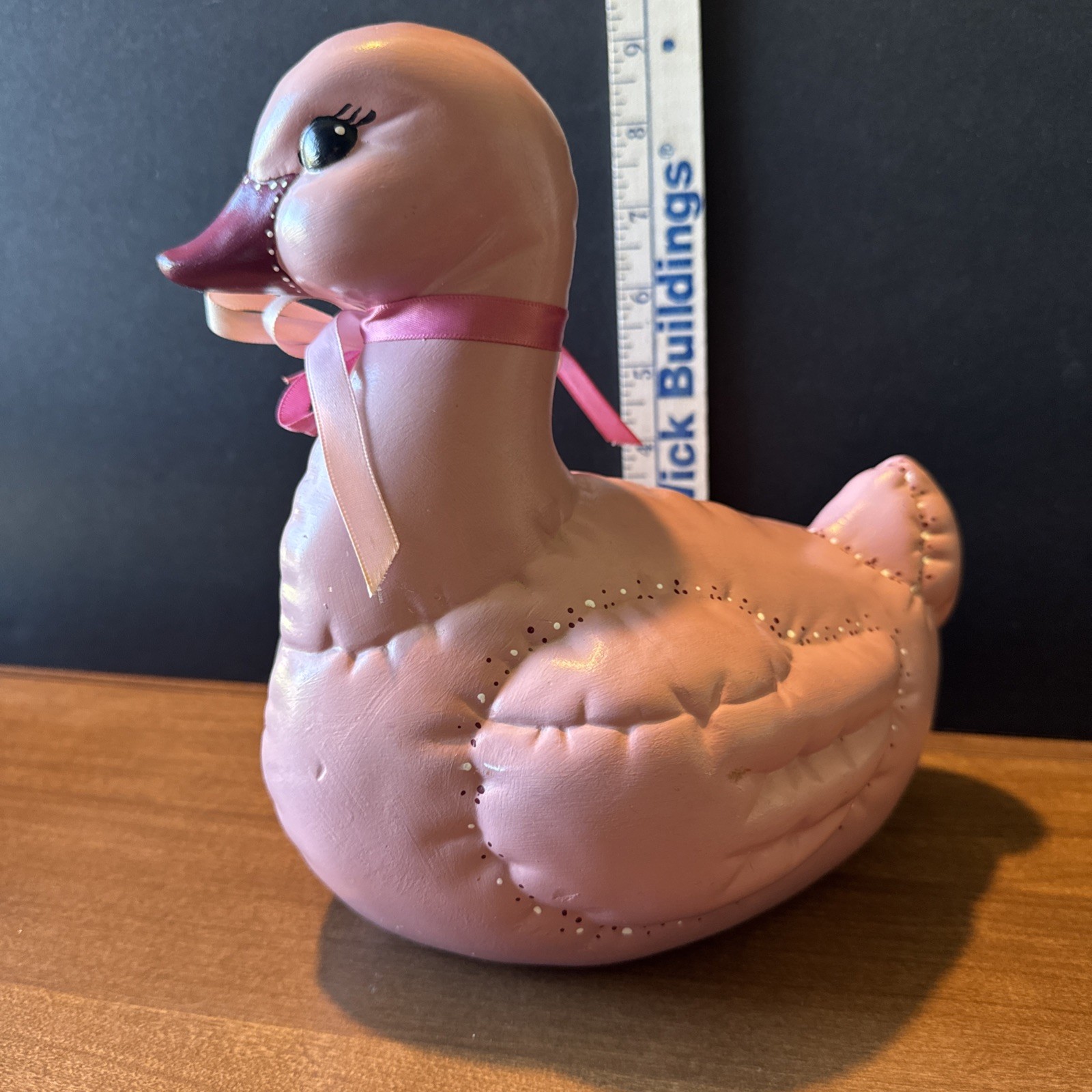 VTG.* 1985*Kimple Mold*Hand Painted*Pink Ceramic Duck Quilted Look