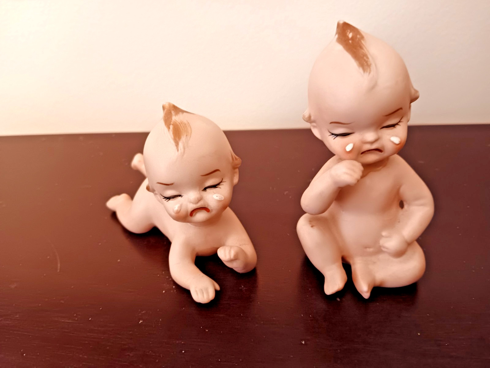 Porcelain Bisque Crying Baby Kewpie Doll Figurines Set of 2 Vintage