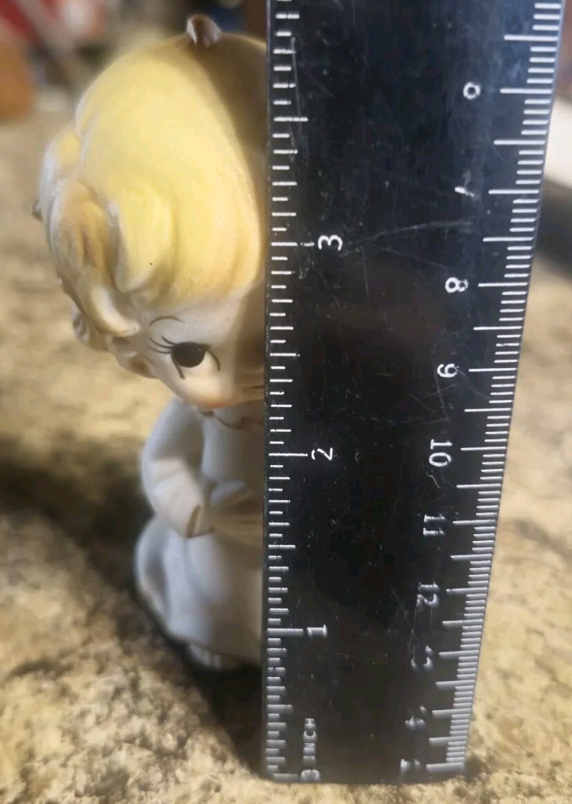 Vintage Angel 3.75″Porcelain Figurine Big Eyed Holding Horn to Ear Made in Japan