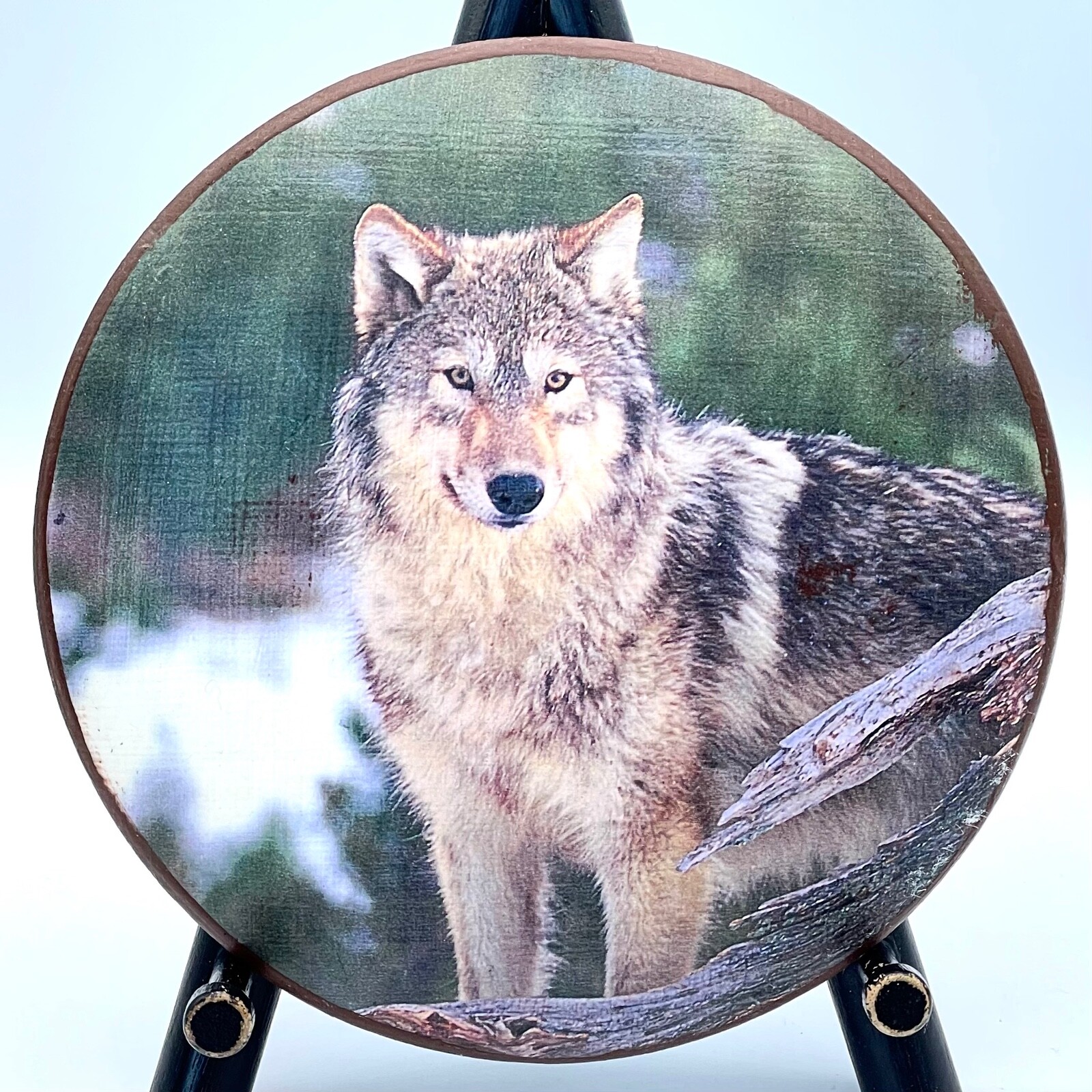 Wolf Round Ceramic Tile Wall Hanging Wildlife Cabin Lodge Art 5.75 in Dia