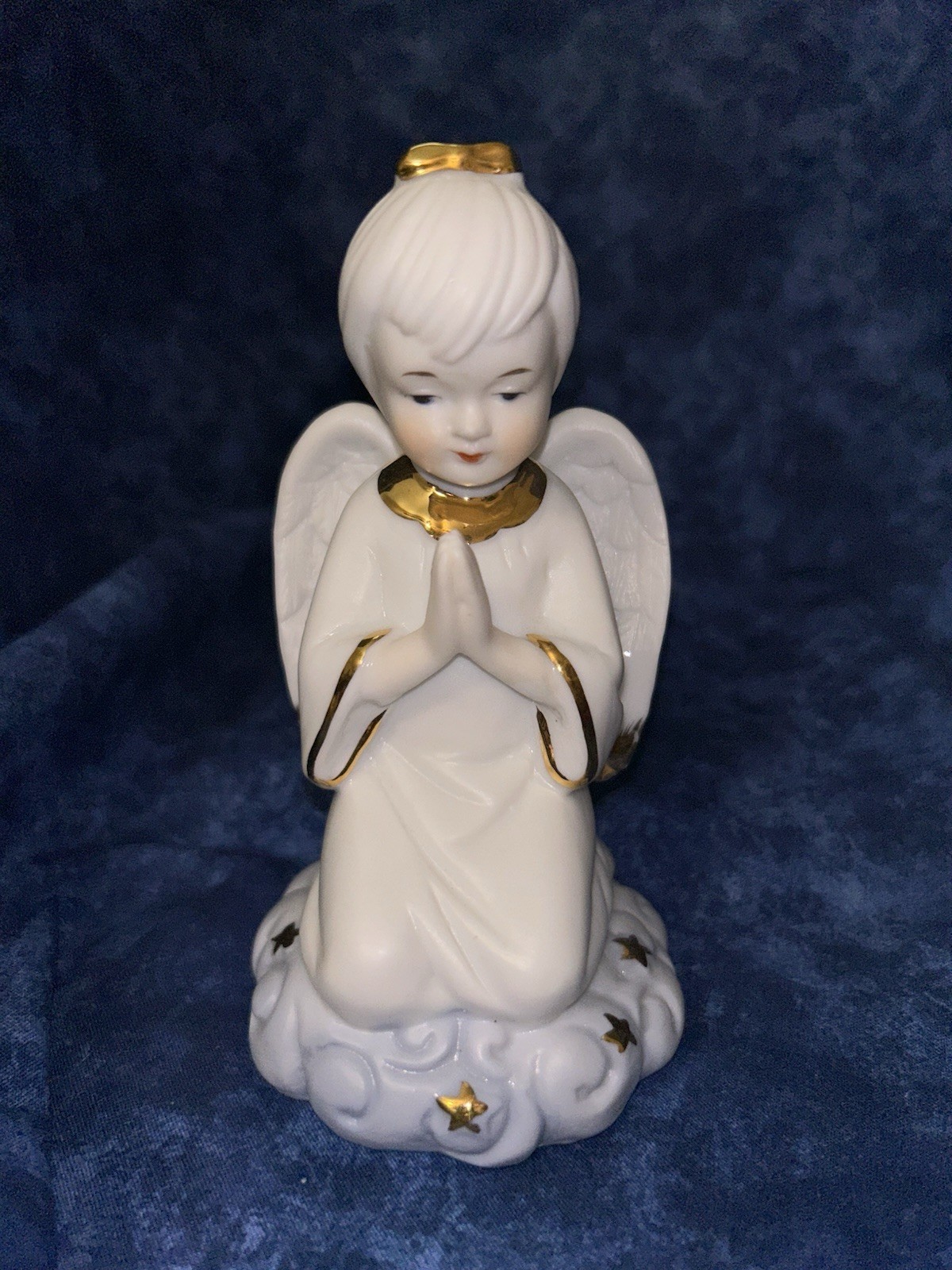 Vintage Praying Angel-Blue and White Angel with Gold trim-Ceramic-Perfect Cond.