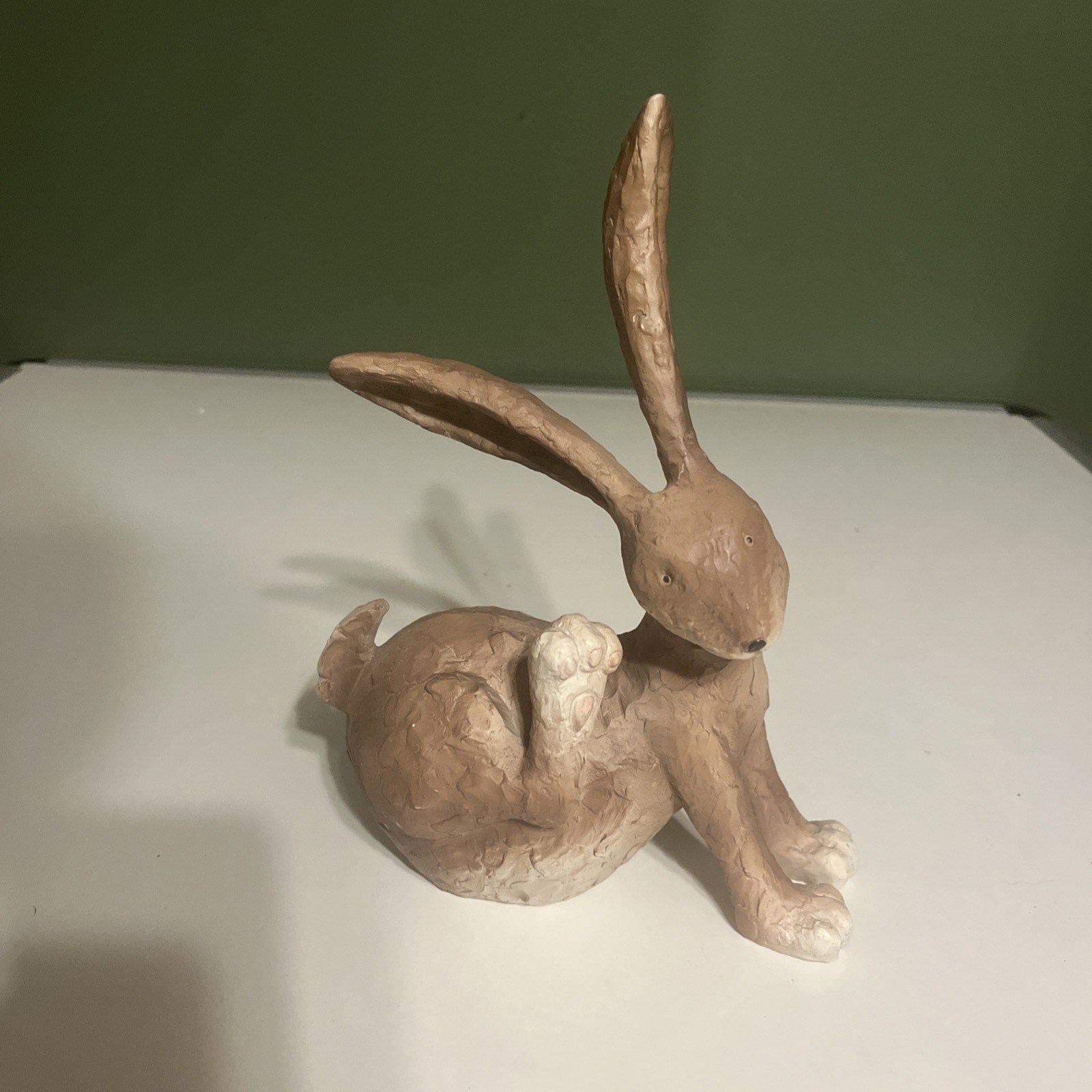 Bunny Sitting & Scratching Sculpture Made Of Resin/Ceramic 10×8” By Young’s Inc