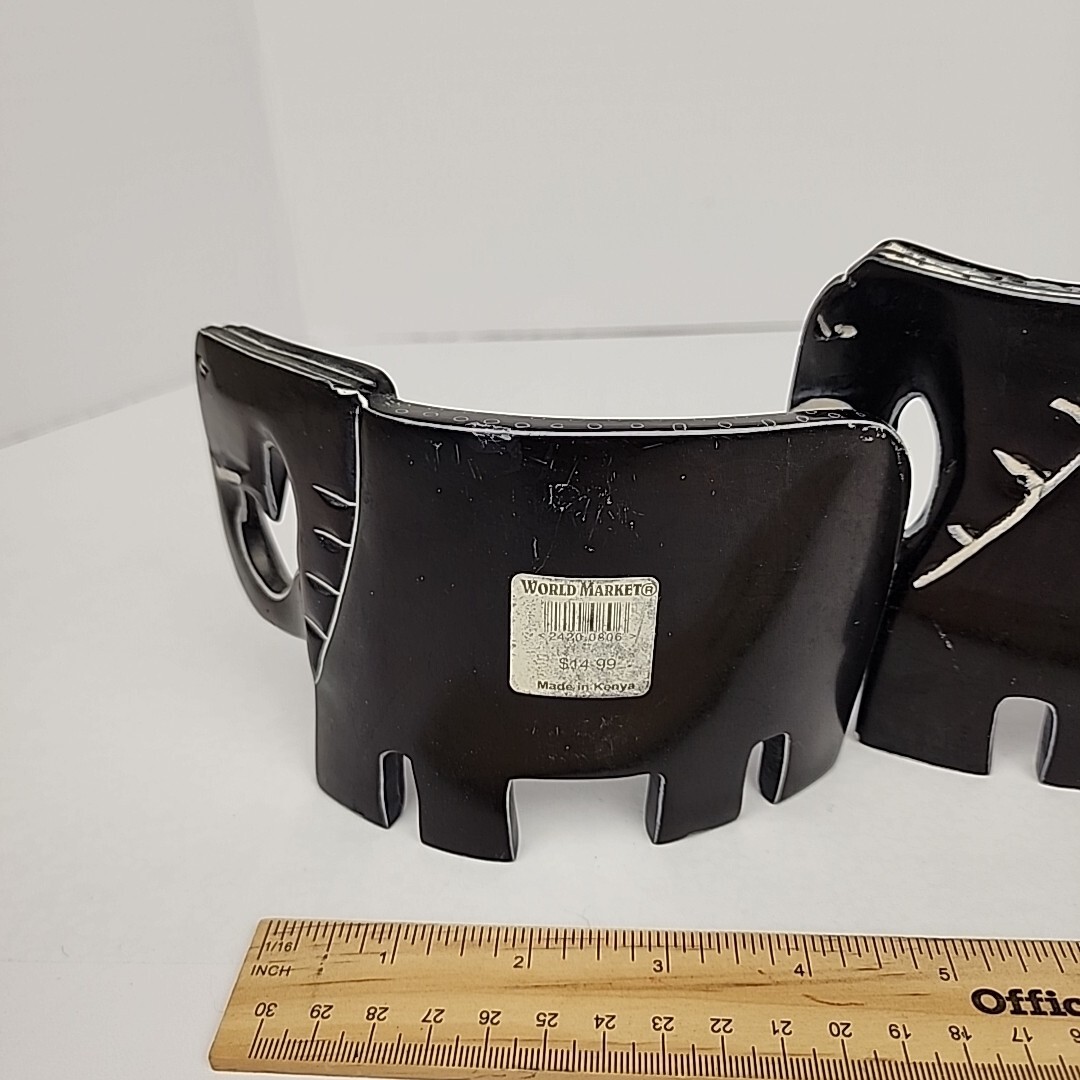 Vintage Mid Century Curved Elephant Family Set of 2 Carved Soap Stone Figurines