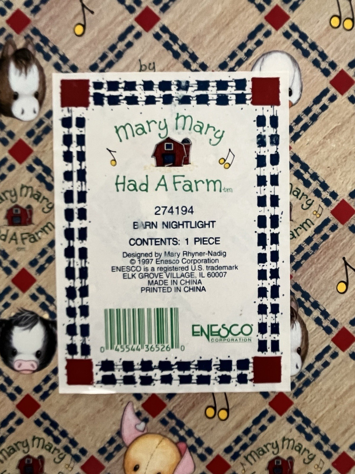 Enesco Mary’s Moo Moos 1997 Mary Mary Had A Farm Barn Night Light Christmas VTG