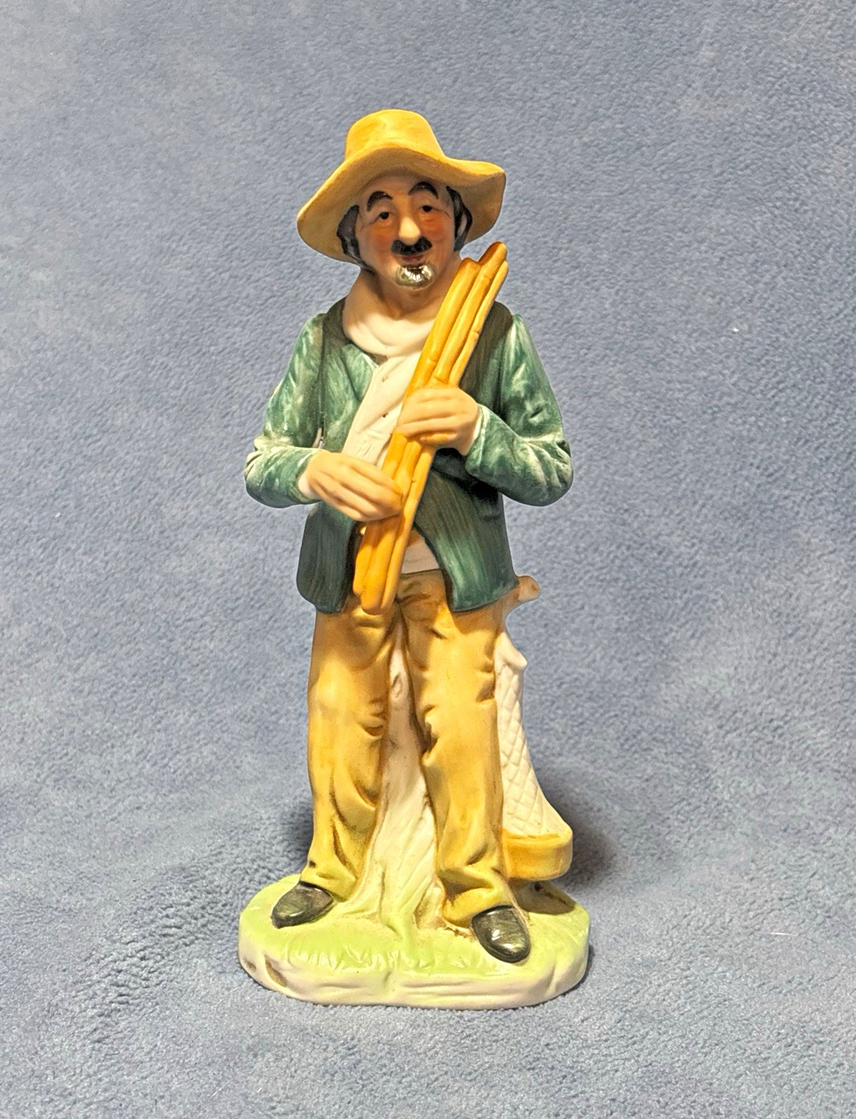 Ceramic Man Playing Pan Flute Figurine Multicolor Painted Finish Adults