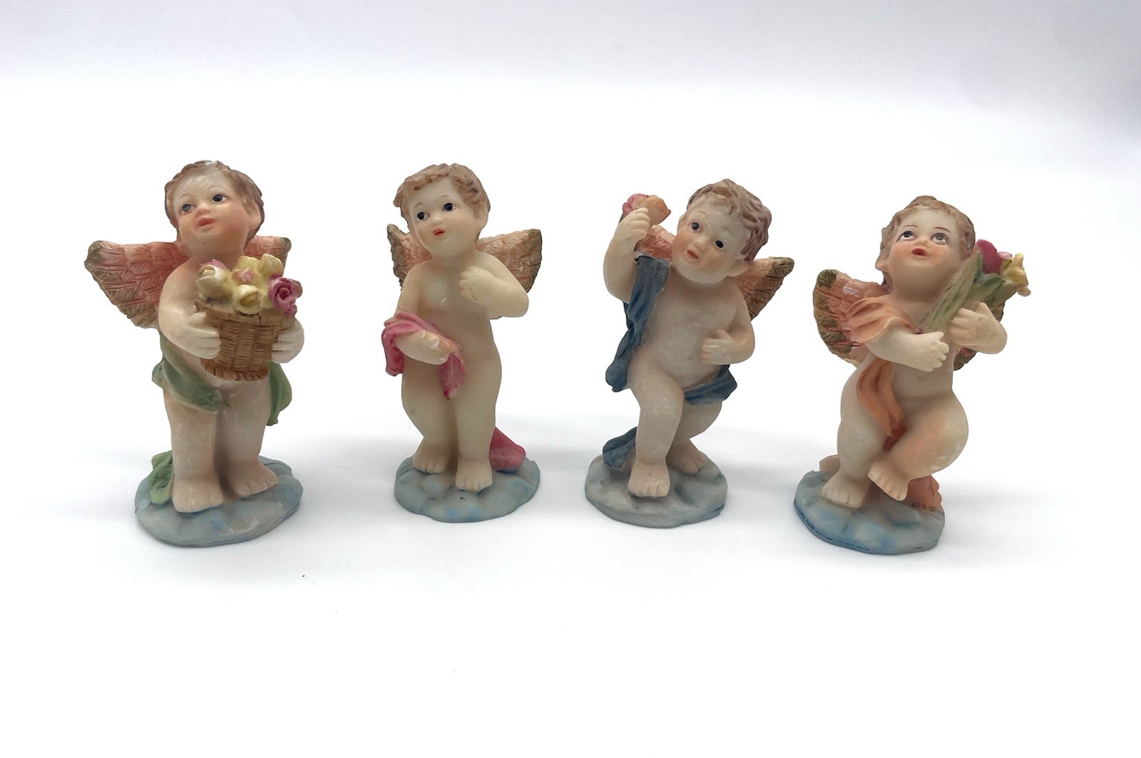 Lot of 4 Vintage Resin Cherub/ Baby Angel Miniature Figurines 2 & 3/4 inches