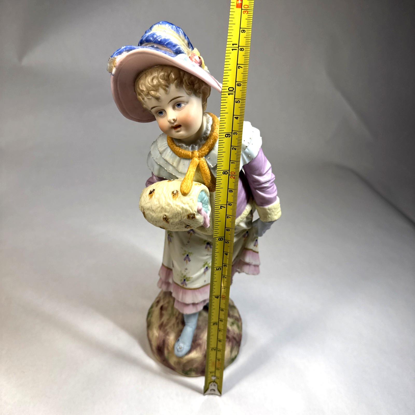 Antique German Bisque Woman Figurine – 12 Inch – Floral Dress and Hat