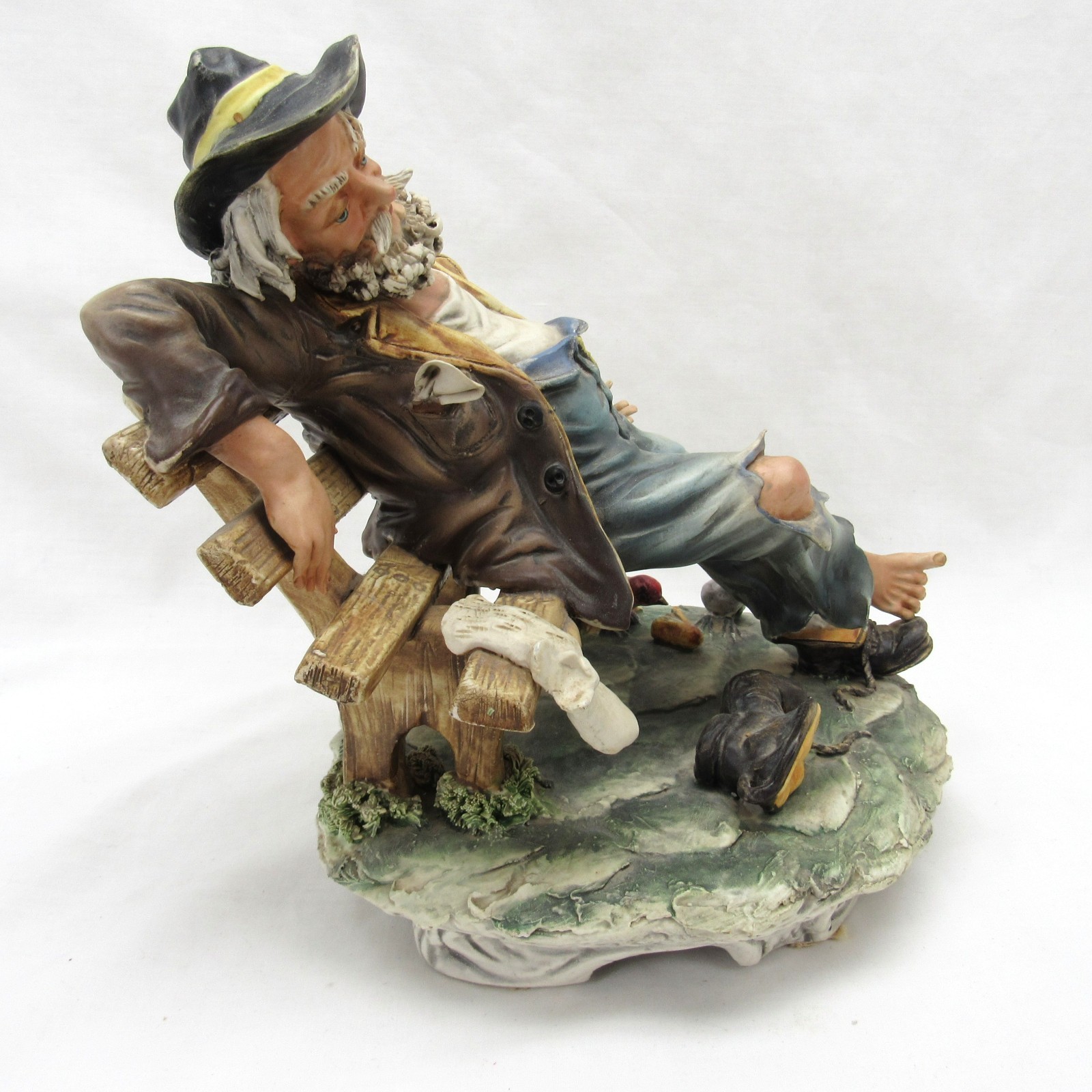 Vintage CAPODIMONTE Hand Painted Porcelain Figurine Hobo Italian Signed 1950s