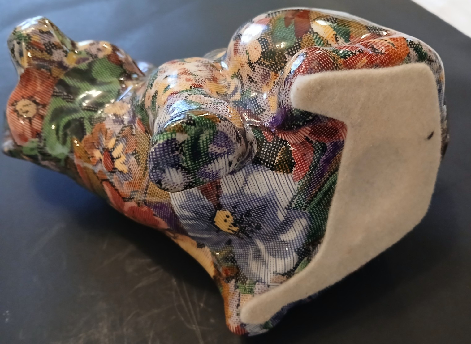 Vtg Decoupage Patchwork Porcelain Pig Figurine 6.5in x7.5in Unique Decor