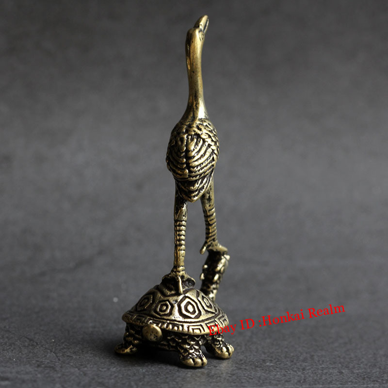 Solid Brass Turtle & Crane Figurine Miniature Vintage Turtle Tea Pet Ornament