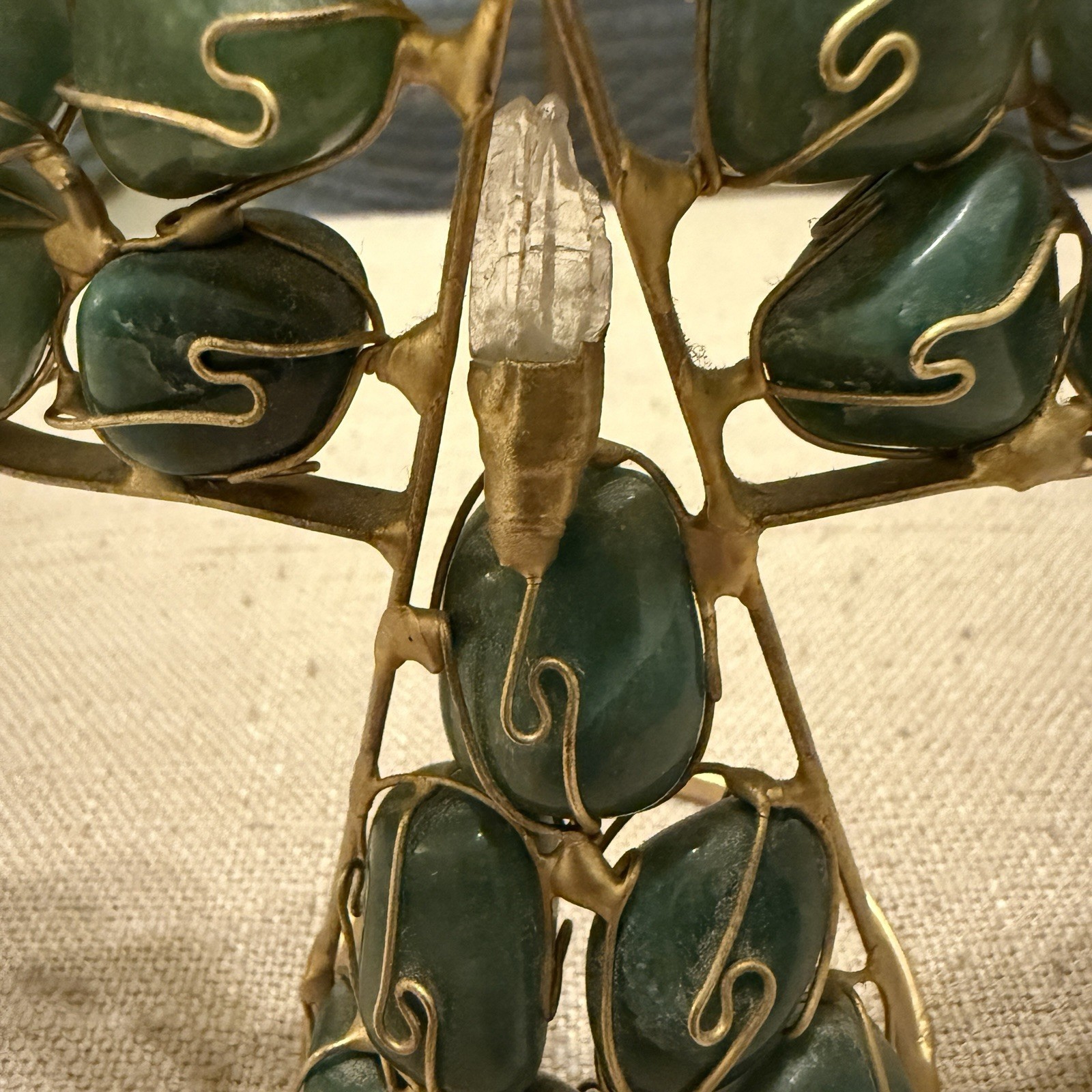 Wire And Stone 5.5” Praying Angel Figurine Green Stone Gold Metal