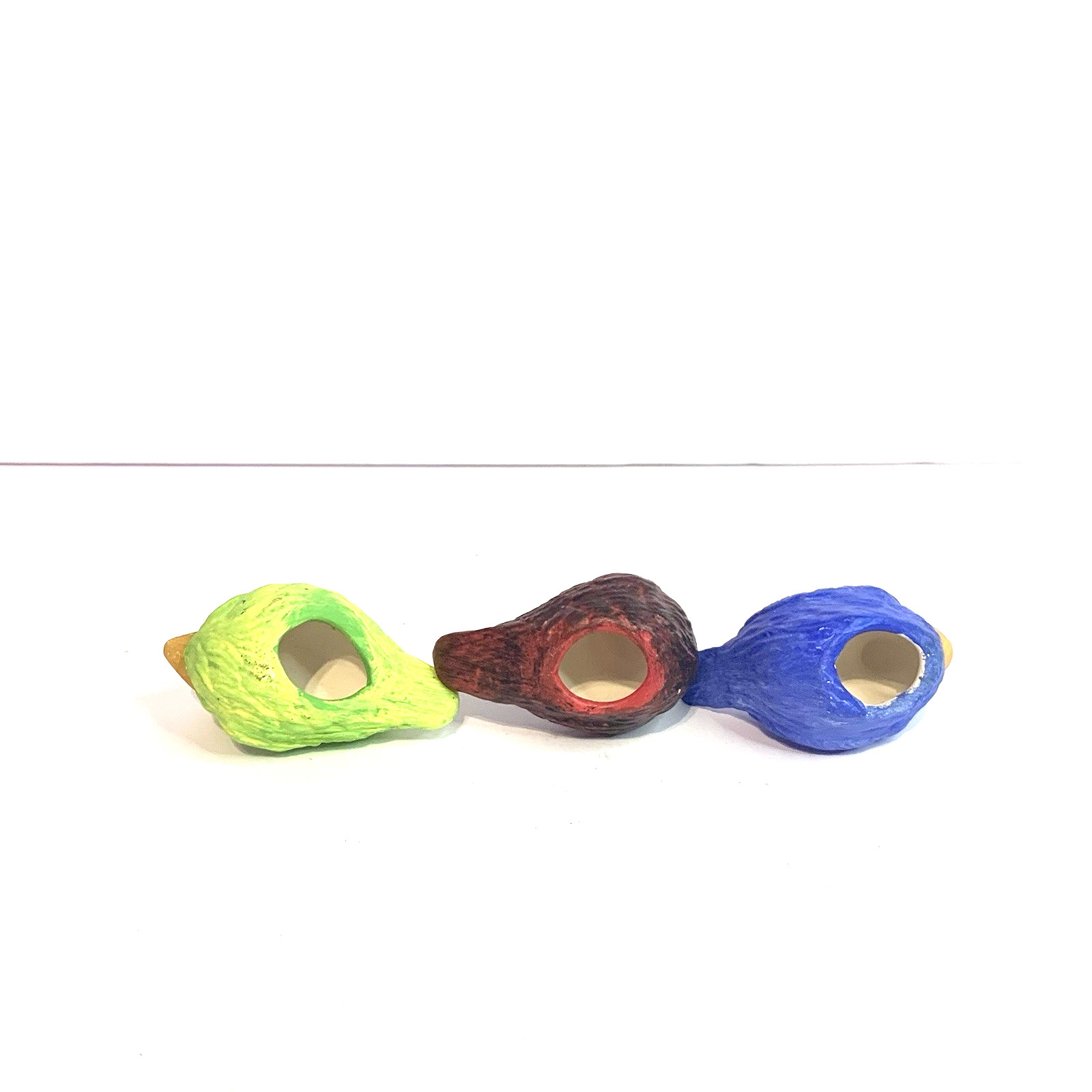 Ceramic Or Resin Bird Figurine Lot of 3 Small Birds Green Blue Red Hand Painted