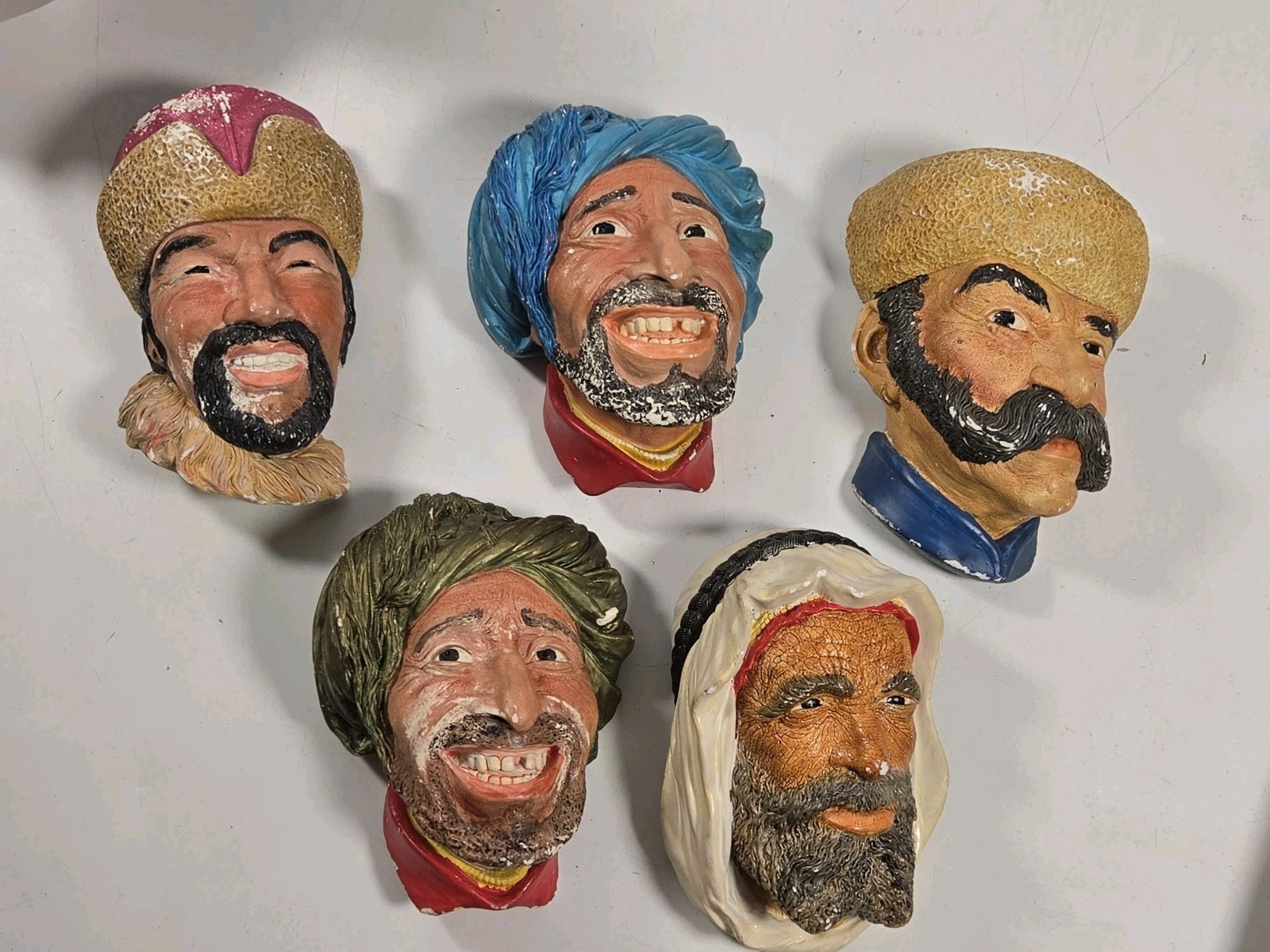 Vintage Lot Of 5 Chalkware Head Hand Painted Read Desc See Pics Some Damage