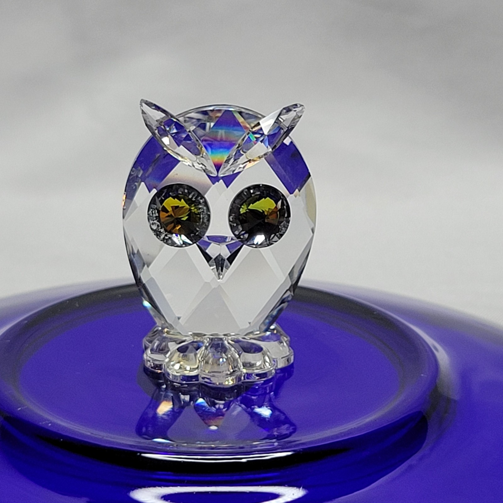 Vintage Swarovski Silver Crystal Owl w/ Green Jeweled Eyes, Austria, 1.5″ Tall