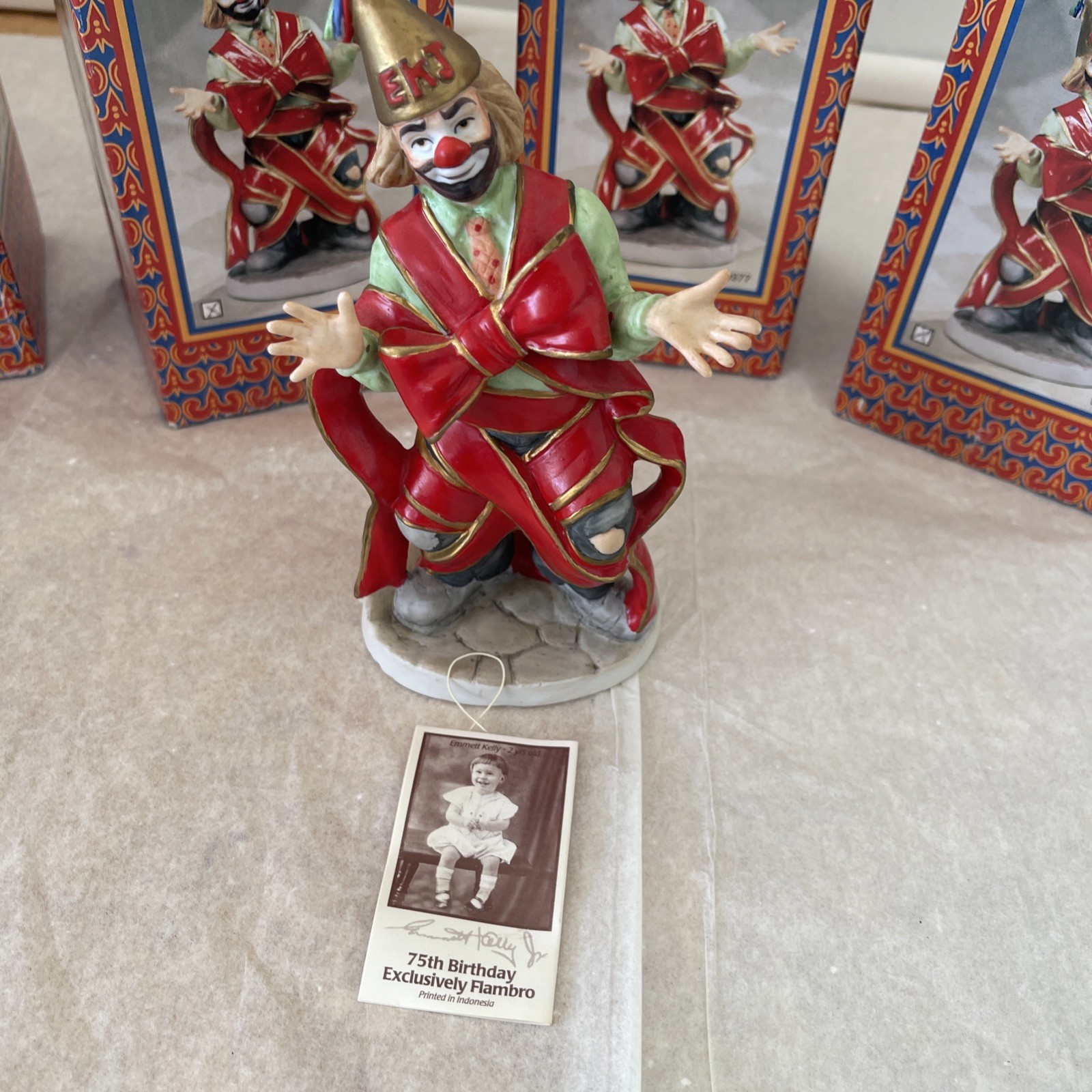 Emmett Kelly Jr 75th Birthday Celebration Flambro Clown 9977 red Ribbon