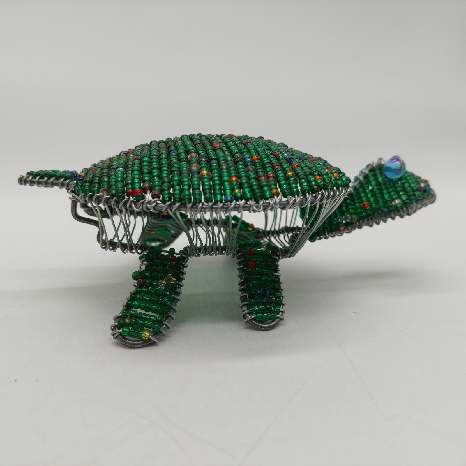Sea Turtle Galvanized Wire and Beaded Green Turtle Decor Figurine