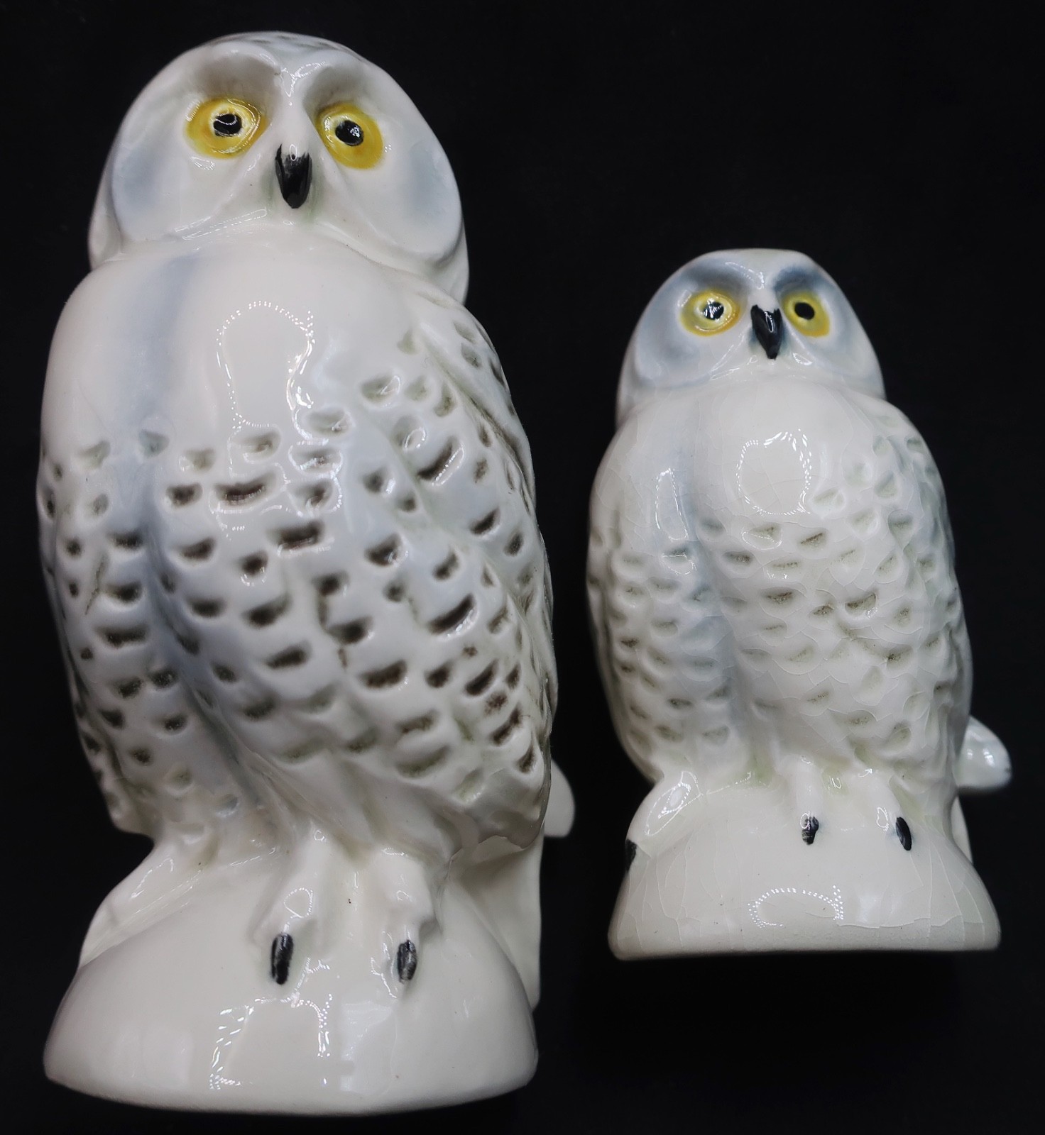 Vintage Goebel W Germany Snowy Owl Bird Porcelain Figurines Set Small & Medium