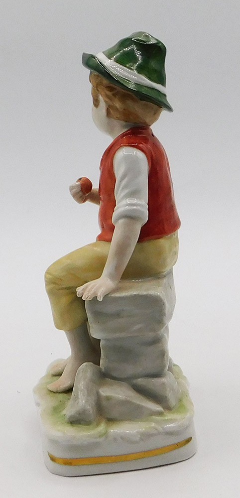 Vintage Antique German Hand Painted Porcelain Figurine of a Young Boy Marked