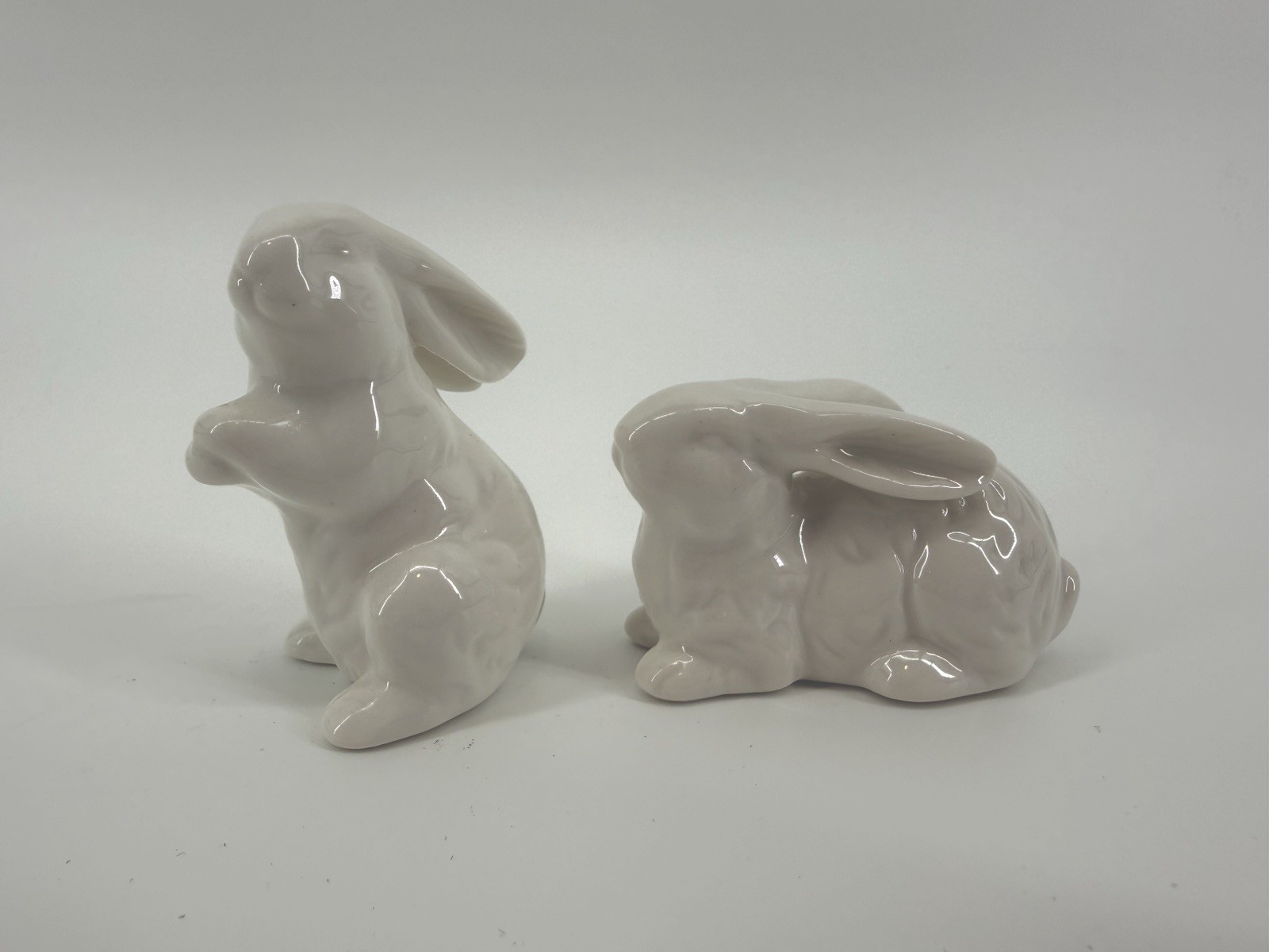 Bunnies Figurines White Porcelain Rabbits 2.5”
