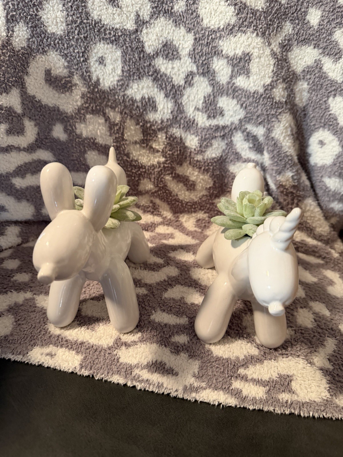 Balloon Dog And Balloon Unicorn Succulents, White Glass ￼