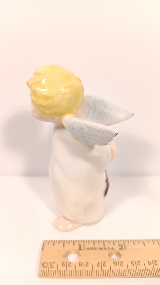 Vintage Winged Angel Holding Slingshot Behind Hand Painted Ceramic Not Signed