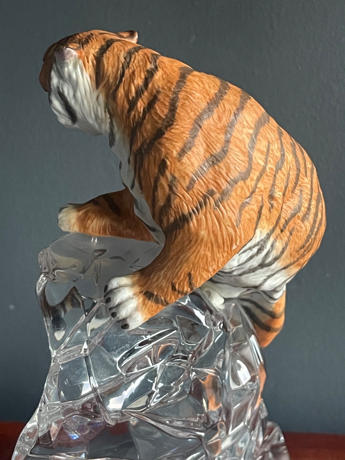Large Tiger Figurine on Crystal Iceberg Base Wildlife Statue 11” Decorative