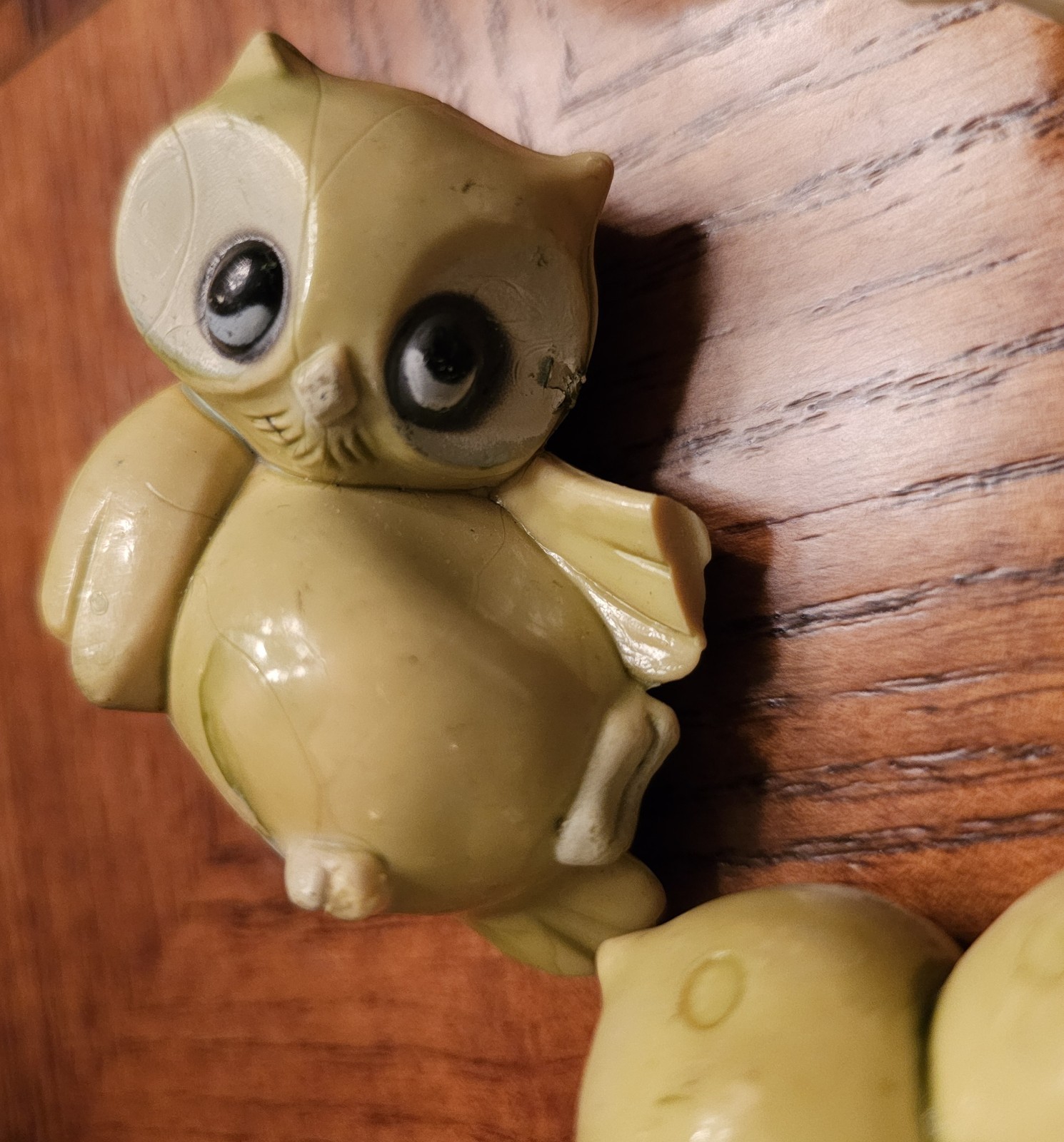 Vintage Retro MCM Miniature Wide Eyed Owl Figurines Celluloid Shelf Sitter Decor