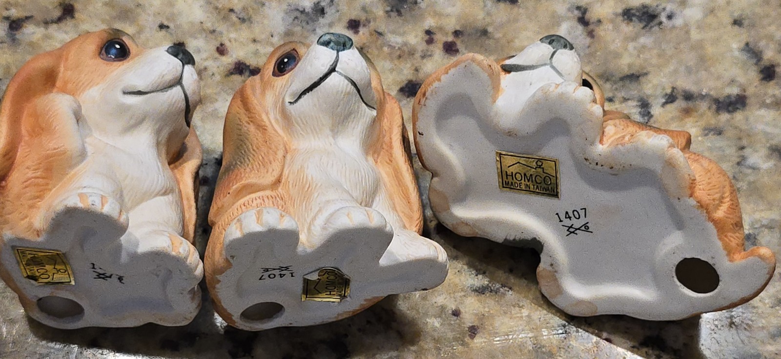 3″ Dogs Home Interiors Homco 1407 Bassett Hound Puppy Dog Figurines Set of 3
