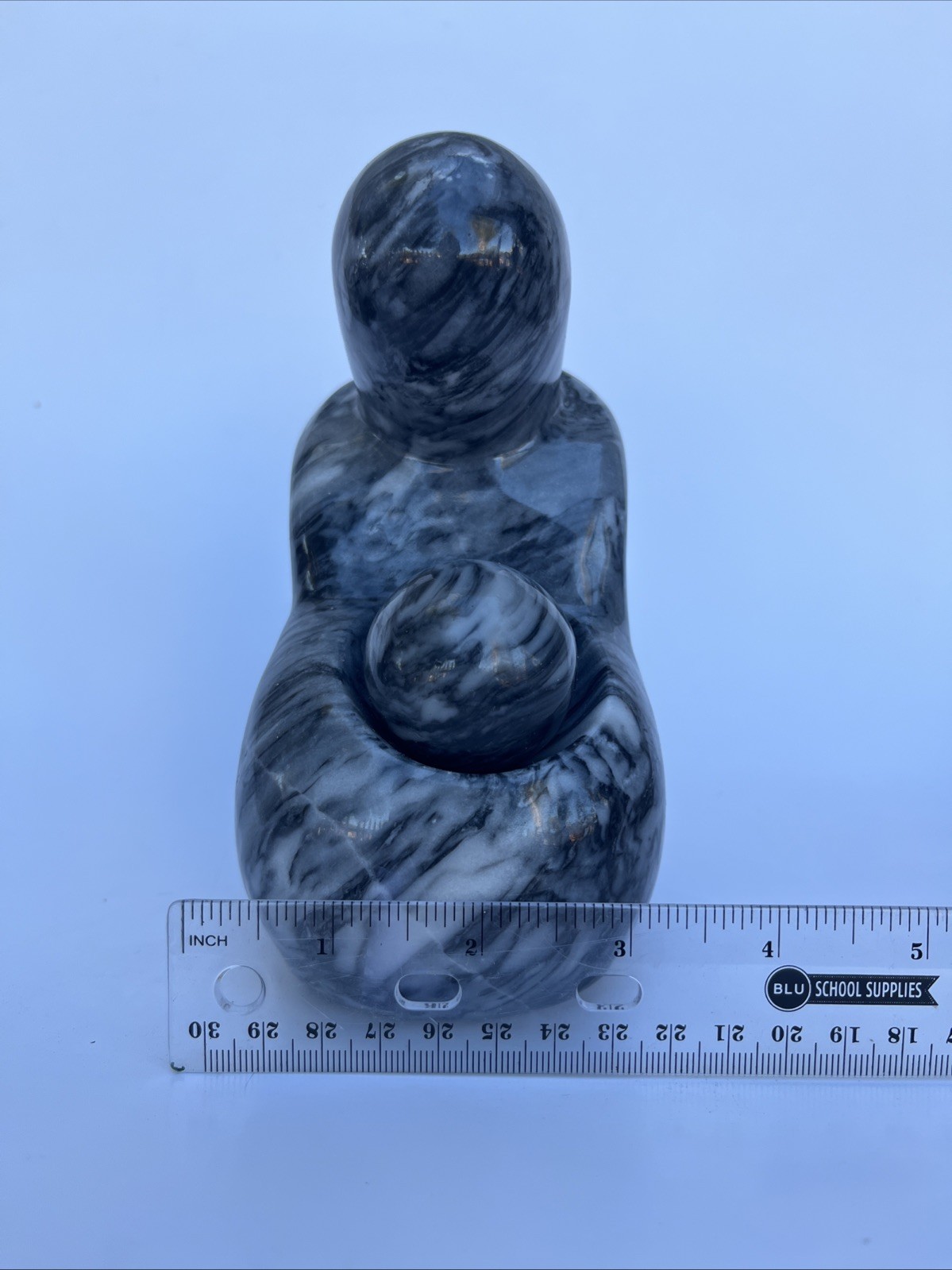 Handcarved Black Marble Mother & Child Minimalist Figurine Sculpture