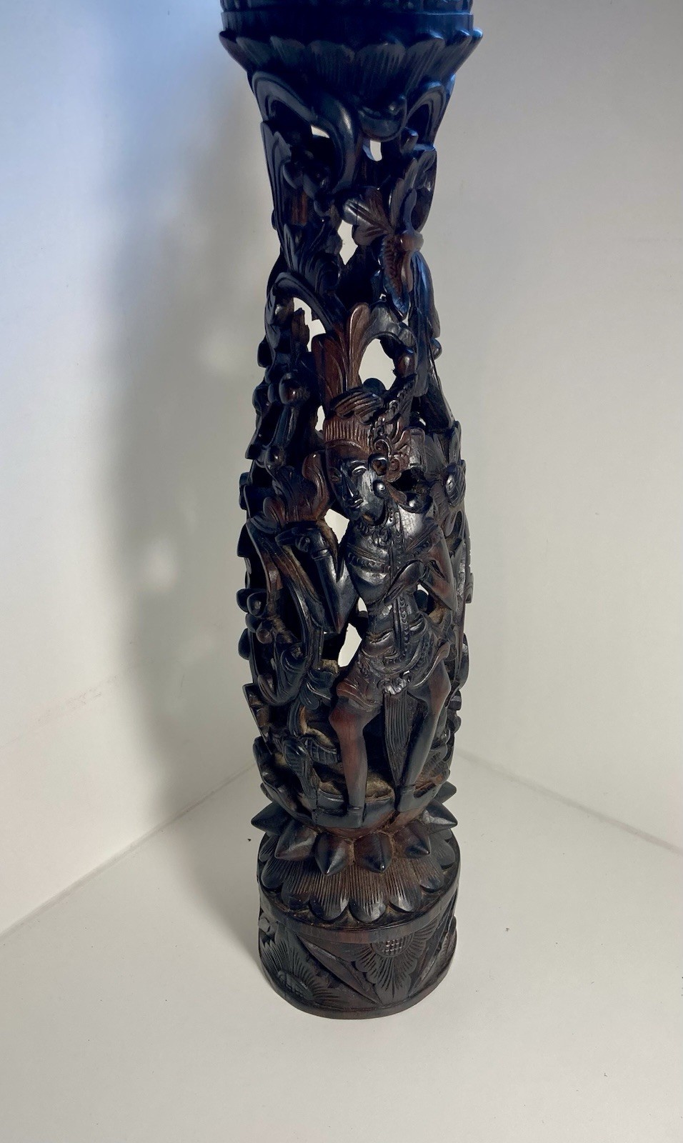Vintage mid century Balinese carved exotic wood art deco sculpture column