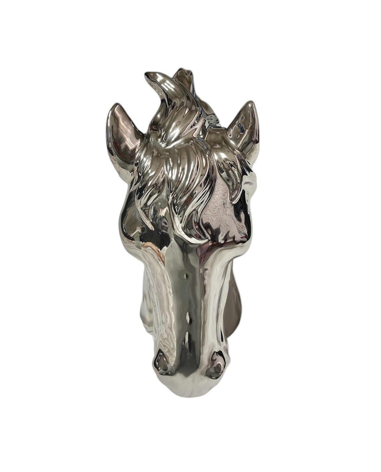 Decorative Horchow Ceramic Horse Head Silver Chrome Sculpture