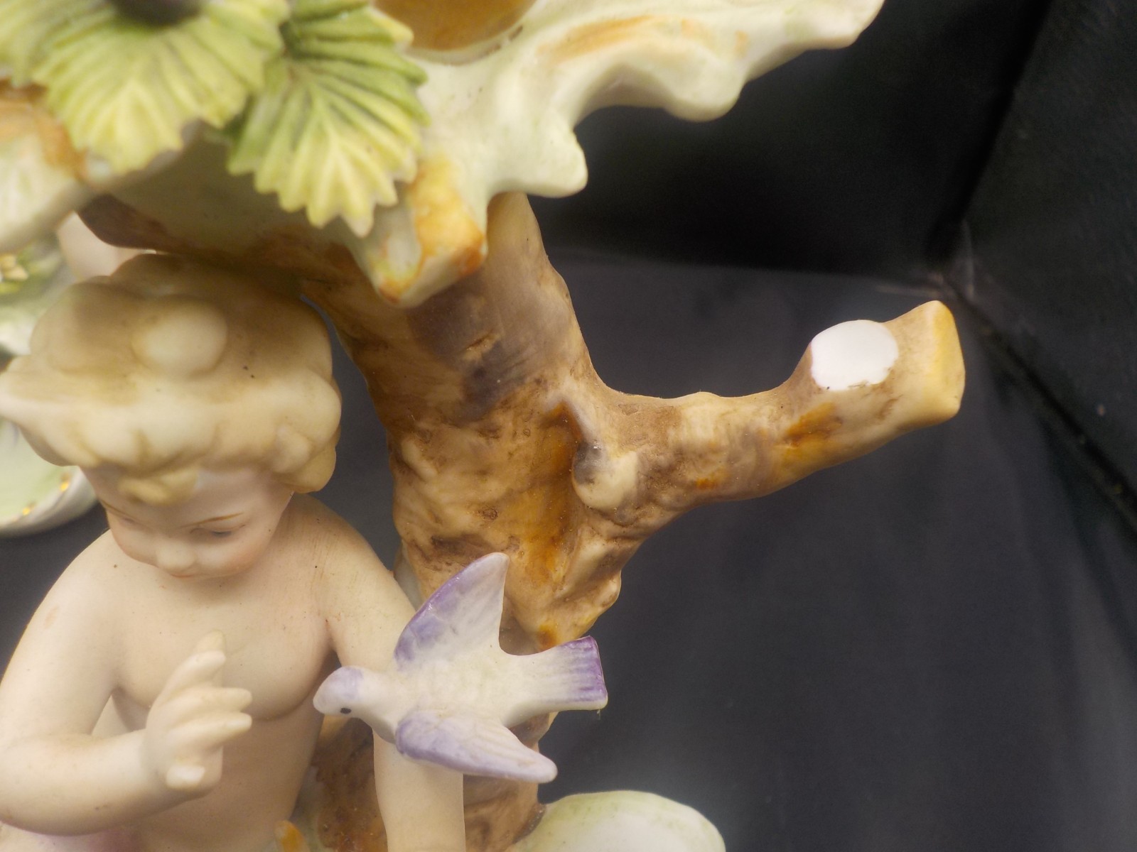 Pair of Bisque porcelain 8″ Candle holders w cherubs birds Japan ARNARK Damage