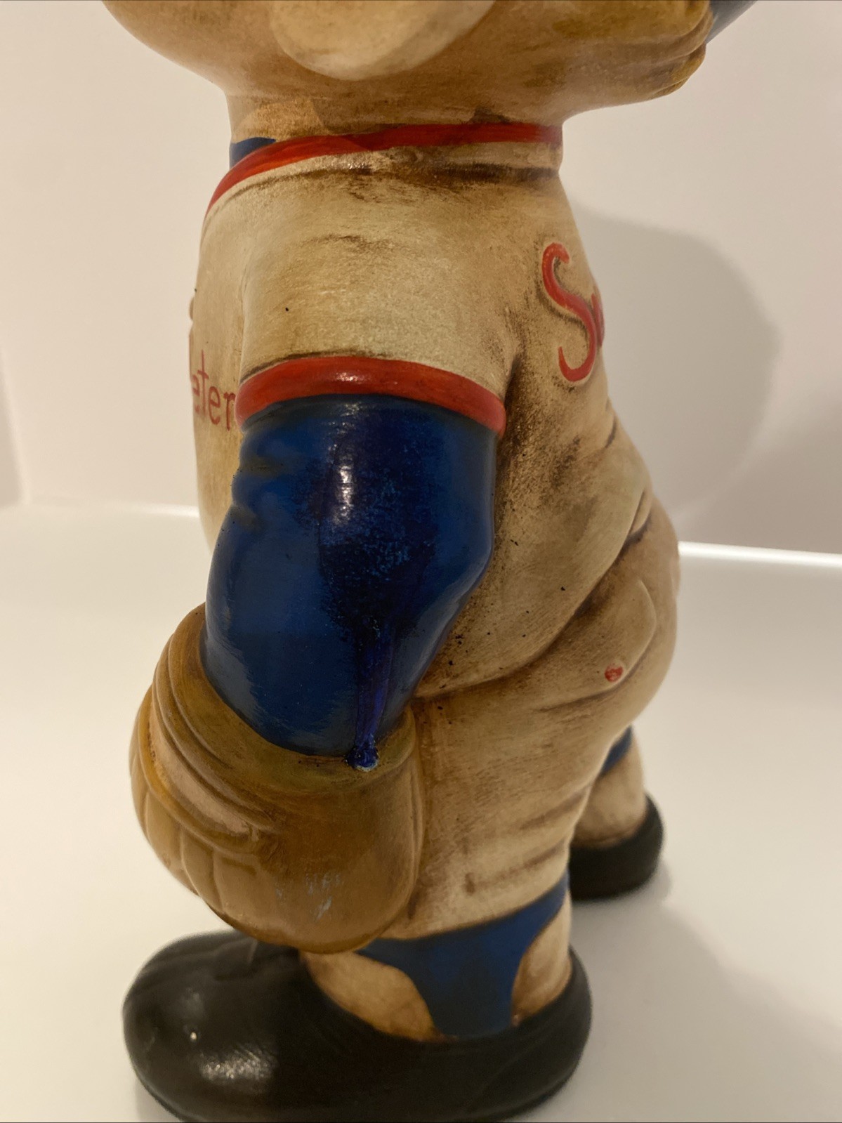 Vintage 1972 Atlantic Mold Baseball Player 11.5″ Smiley Ceramic Statue White/Red