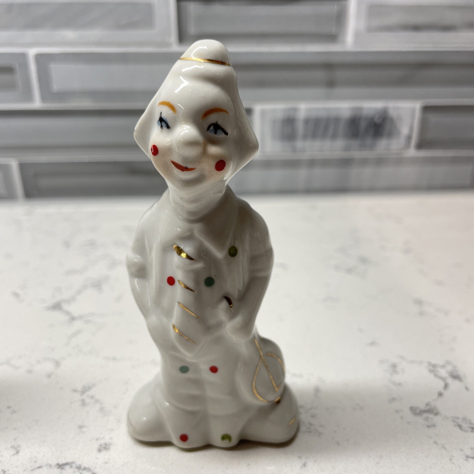 Clowns Figures Vintage Hand Painted with Musical Instruments Set Of 2- 4 1/2”