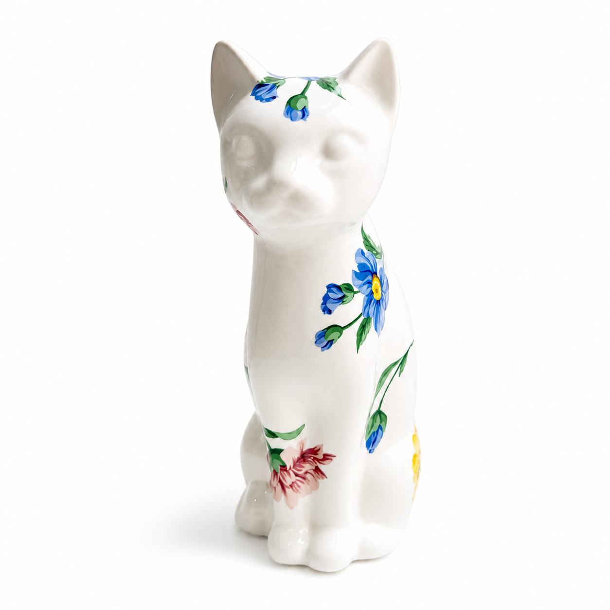 Tiffany Co 1996 Sintra Floral Cat Figurine Hand Painted Porcelain Portugal MIB