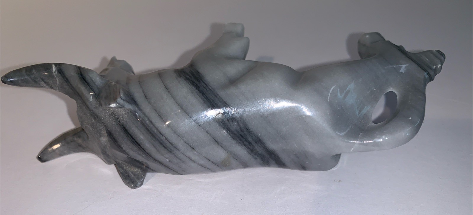 Black and Gray Carved Marble Onyx Charging Bull 6”