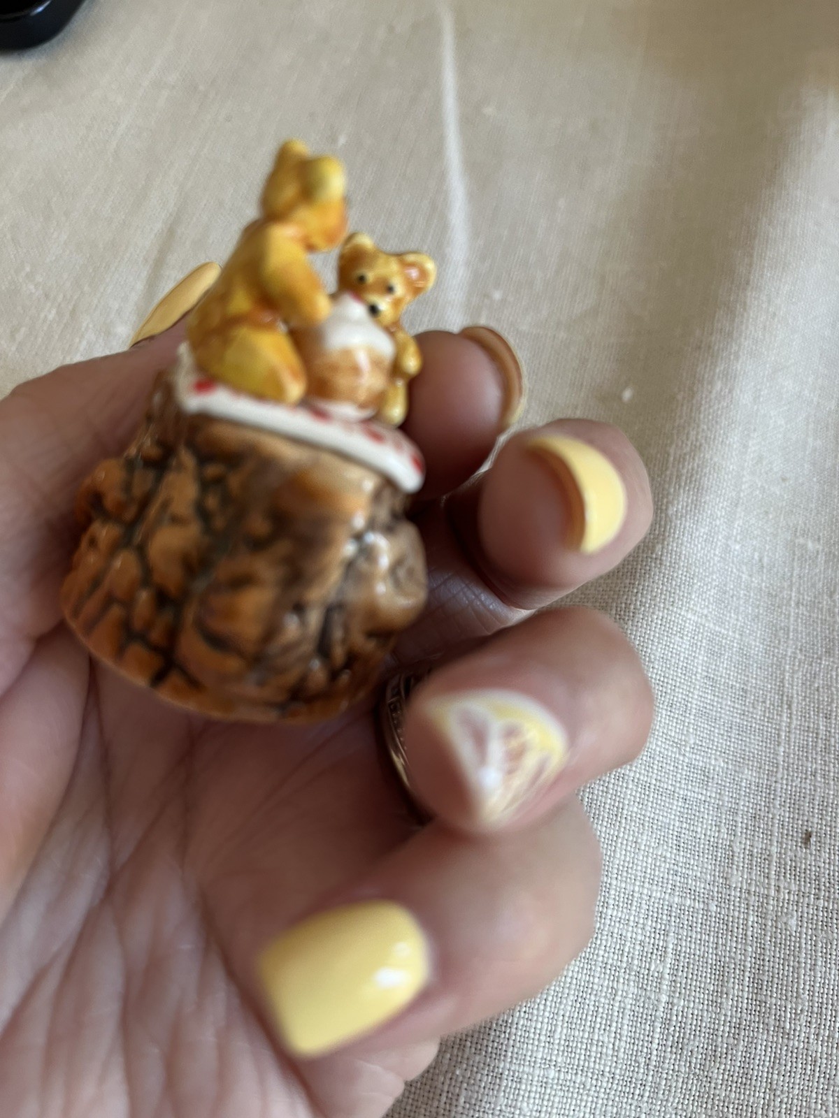 Miniature Teddy Bears Having A Picnic On A Tiny Teapot Figurine