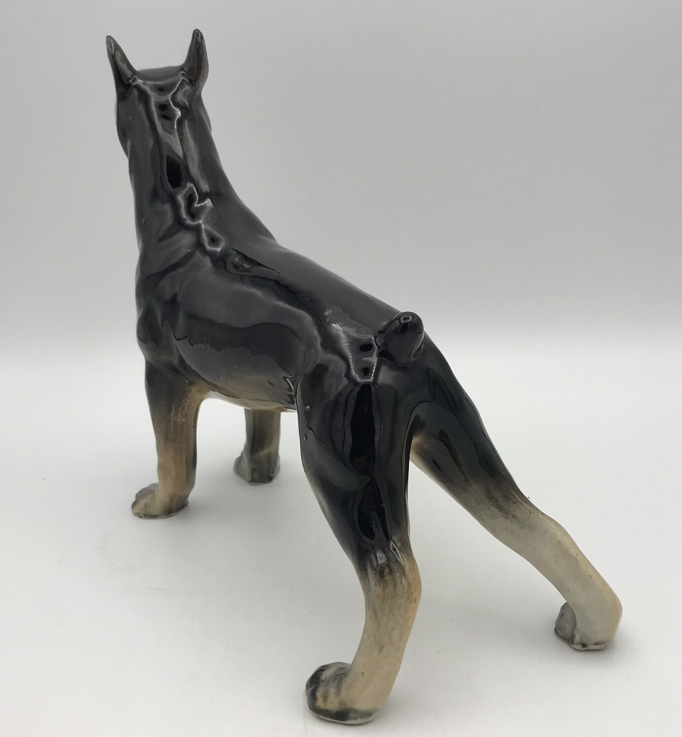 Vtg Doberman Figurine Ceramic Dog Handpainted MCM Decor 50s 60s Fairyland Import
