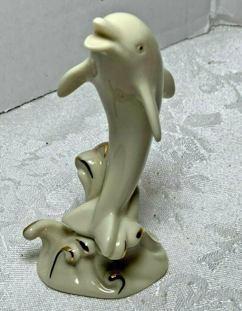 ☘☘☘ Lenox 4″ Miniature Dolphin Classic Ivory Color 24Kt Gold Trim Figurine ☘☘☘☘