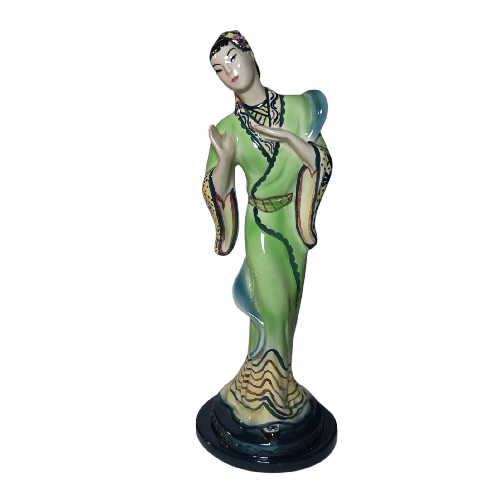 Vintage Goldscheider Everlast Chinese Dancer Green Lady Woman Figurine 10”