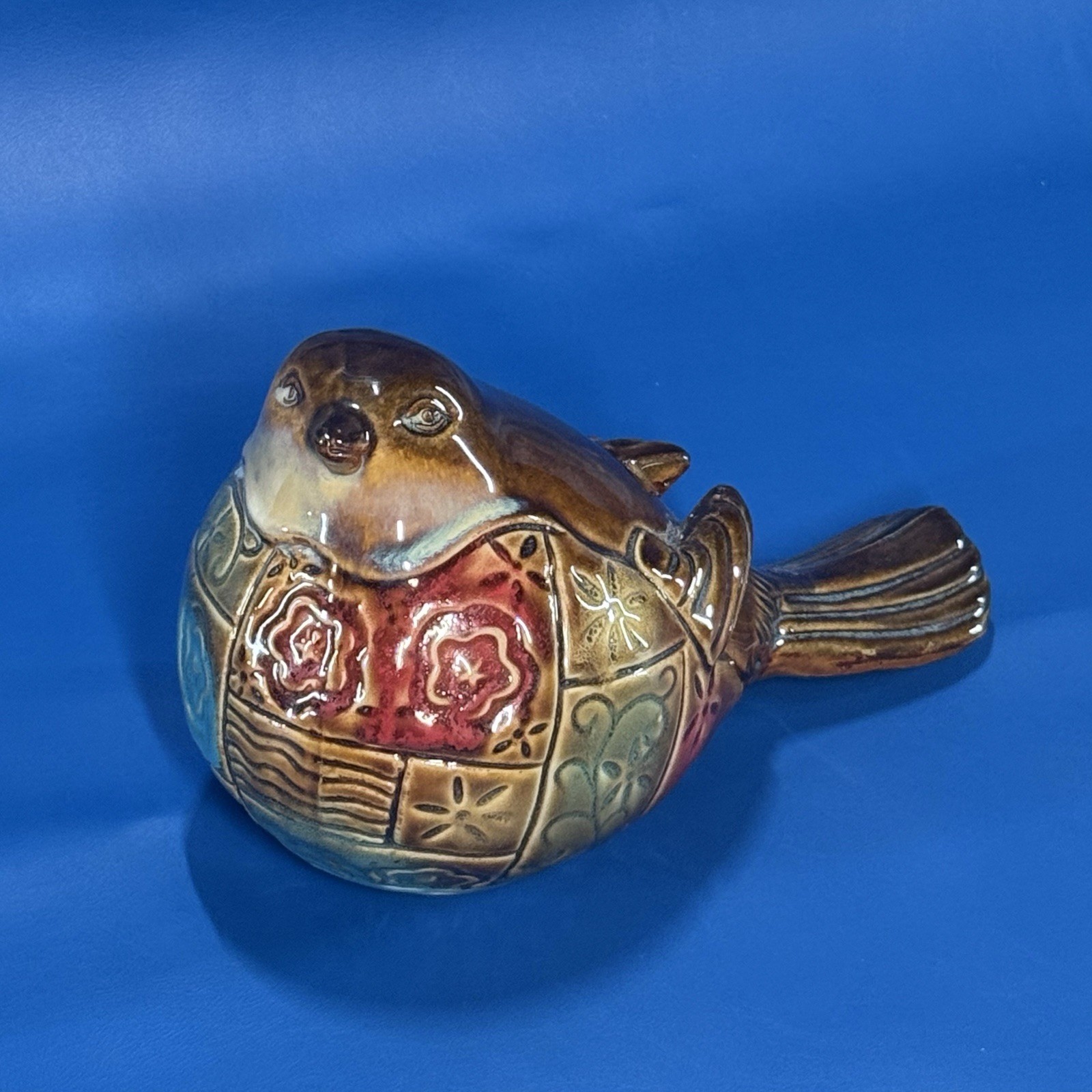 VINTAGE Bird Figurine Ceramic Multi Colored Patterned Glossy Italy
