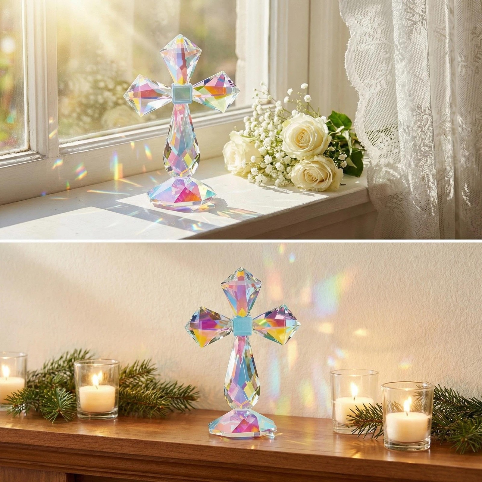 Colorful Crystal Cross Standing Decor, Religious Gifts for Women Men, Crystal…