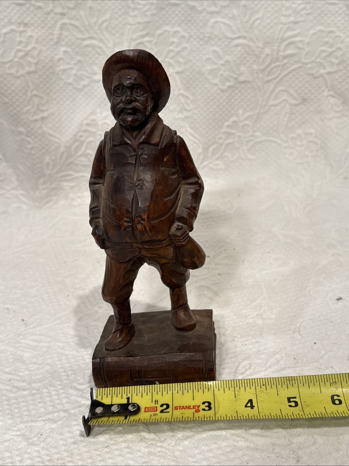 Vintage Hand Carved Wooden Man Figure 8.5 Inches Tall By Bill , Made In Spain￼