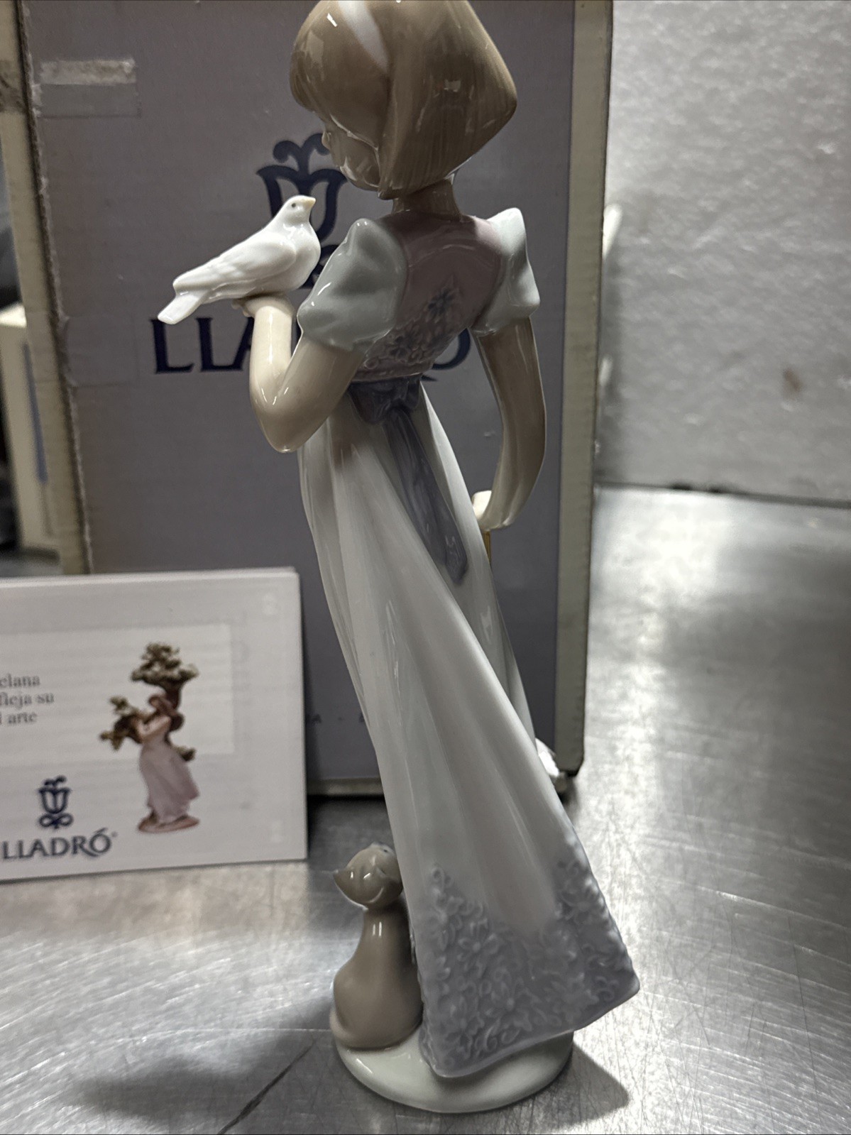 Lladró Porcelain Woman with Umbrella & Animal Figurine, White/Blue/Pink, Boxed