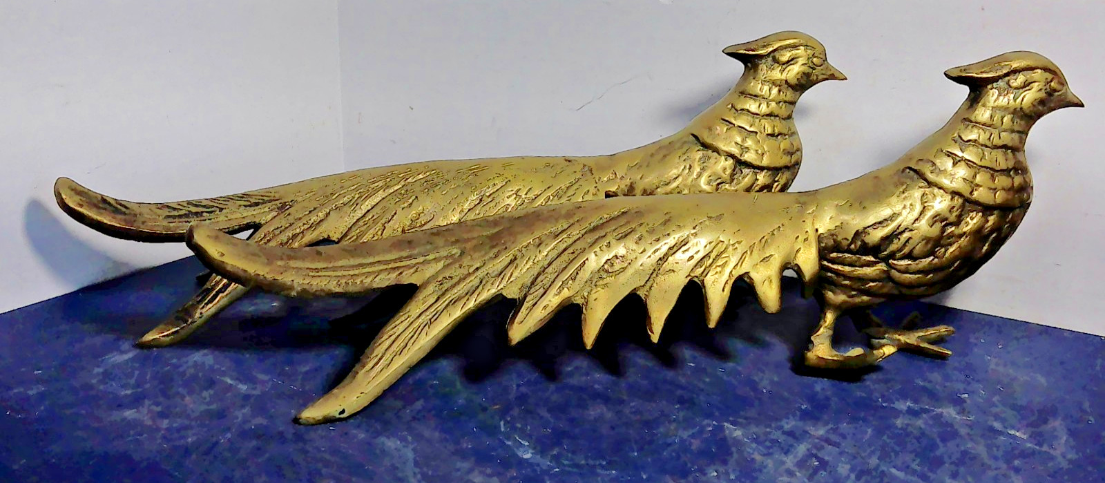 Vintage Pair of Metal Peacock Pheasant Figurines Bird Ornament Decor