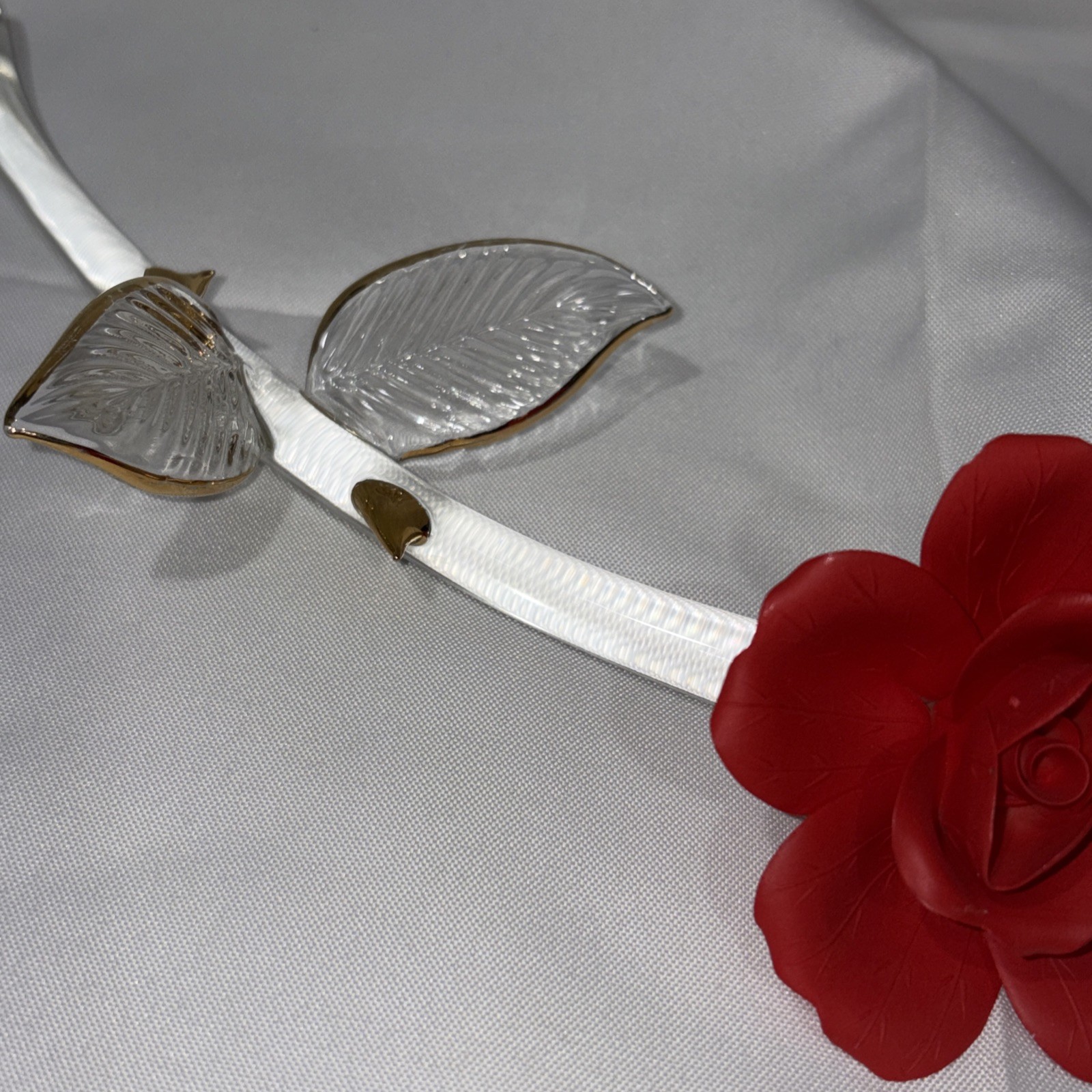 Baron Glass Long Stem Red Rose Porcelain 24K Gold Trim