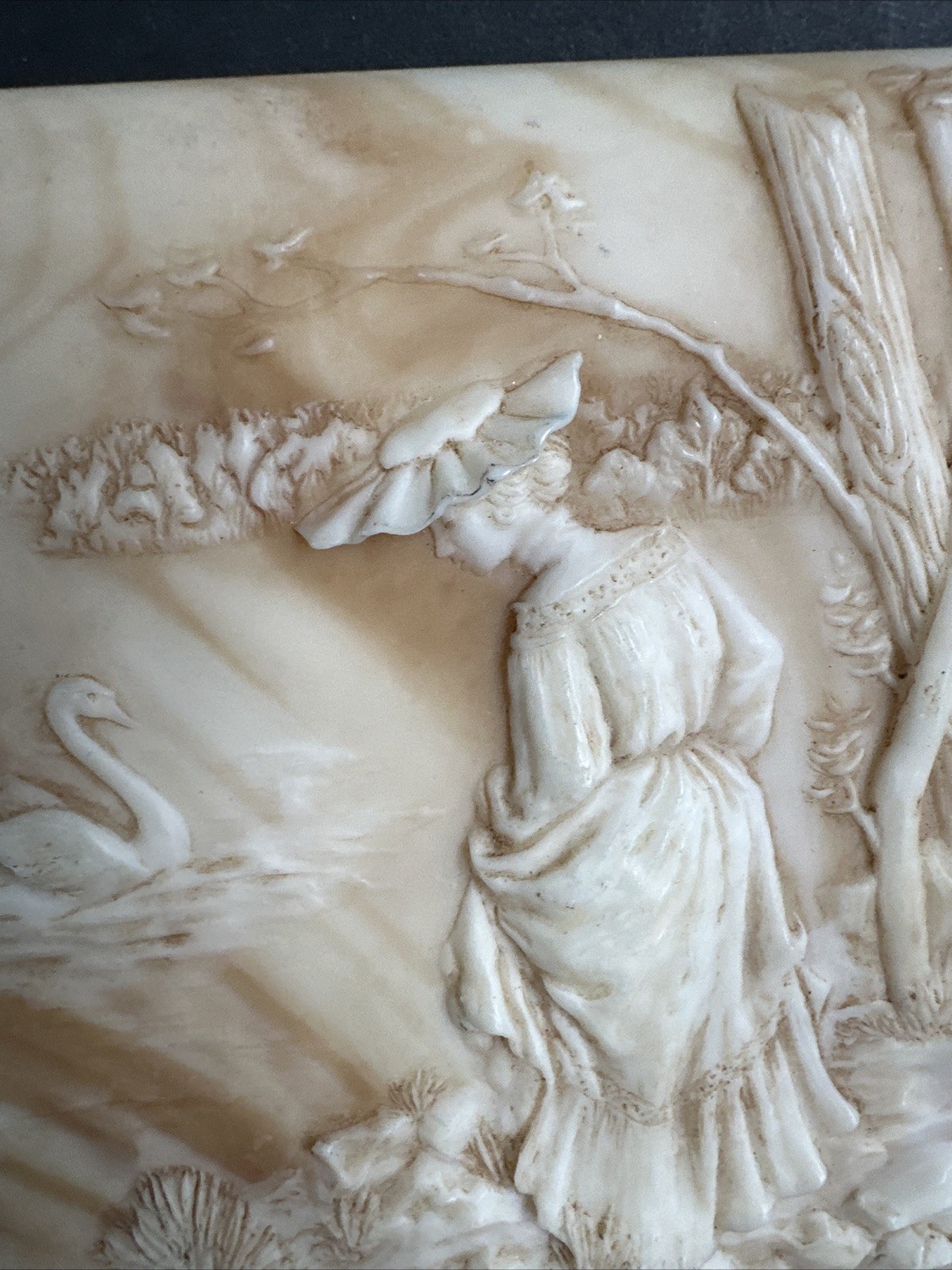 Vintage Cameo Style Relief Plaque Woman Swan Wall Tile 6×6 Decor #R77