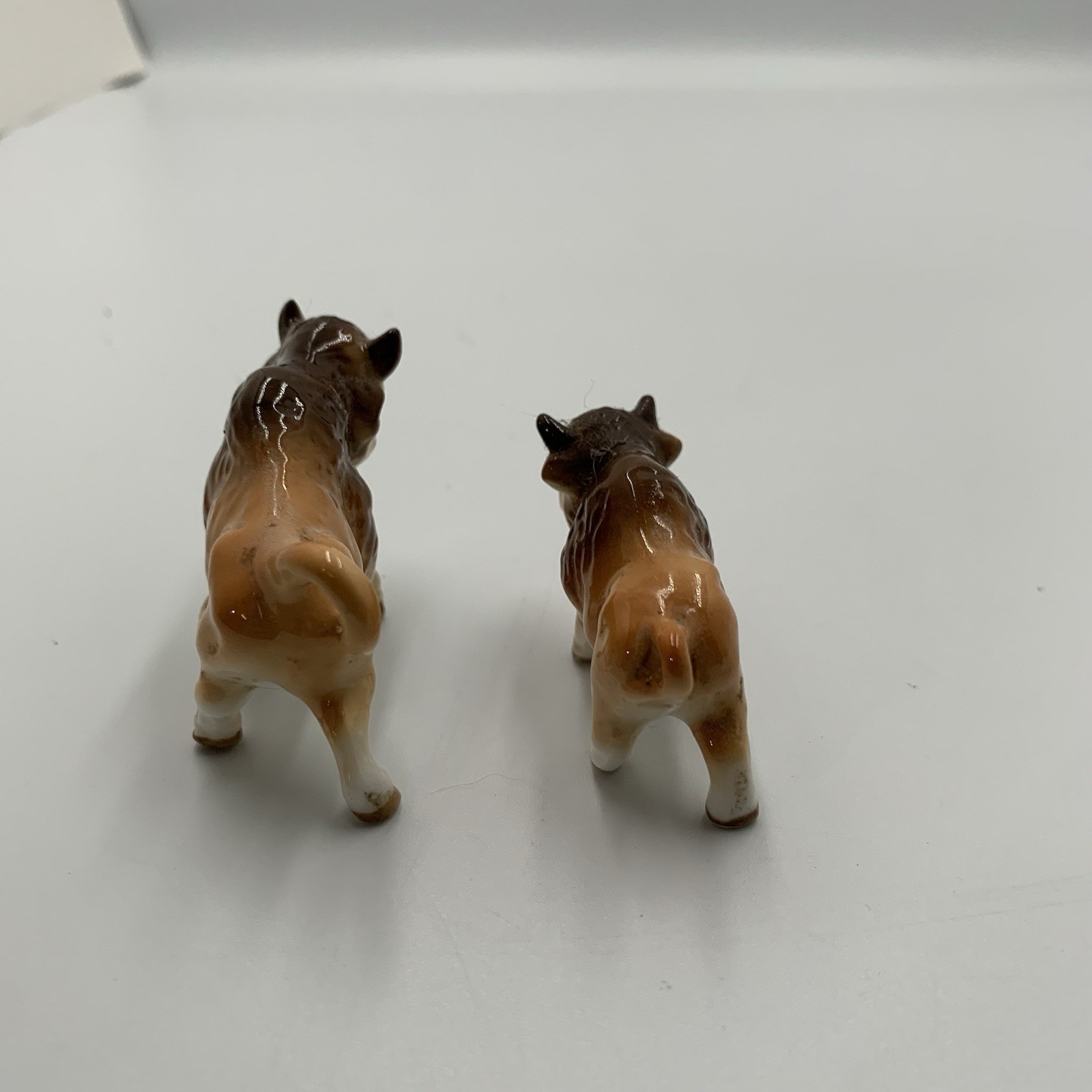 Vintage Mid Century Buffalo Bison Set of 2 Small Glossy Ceramic Figurines